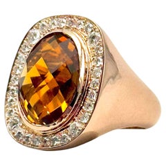 Rossella Ugolini 18k Gelbgold 0,45 Karat weiße Diamanten Citrin Cocktail Ring