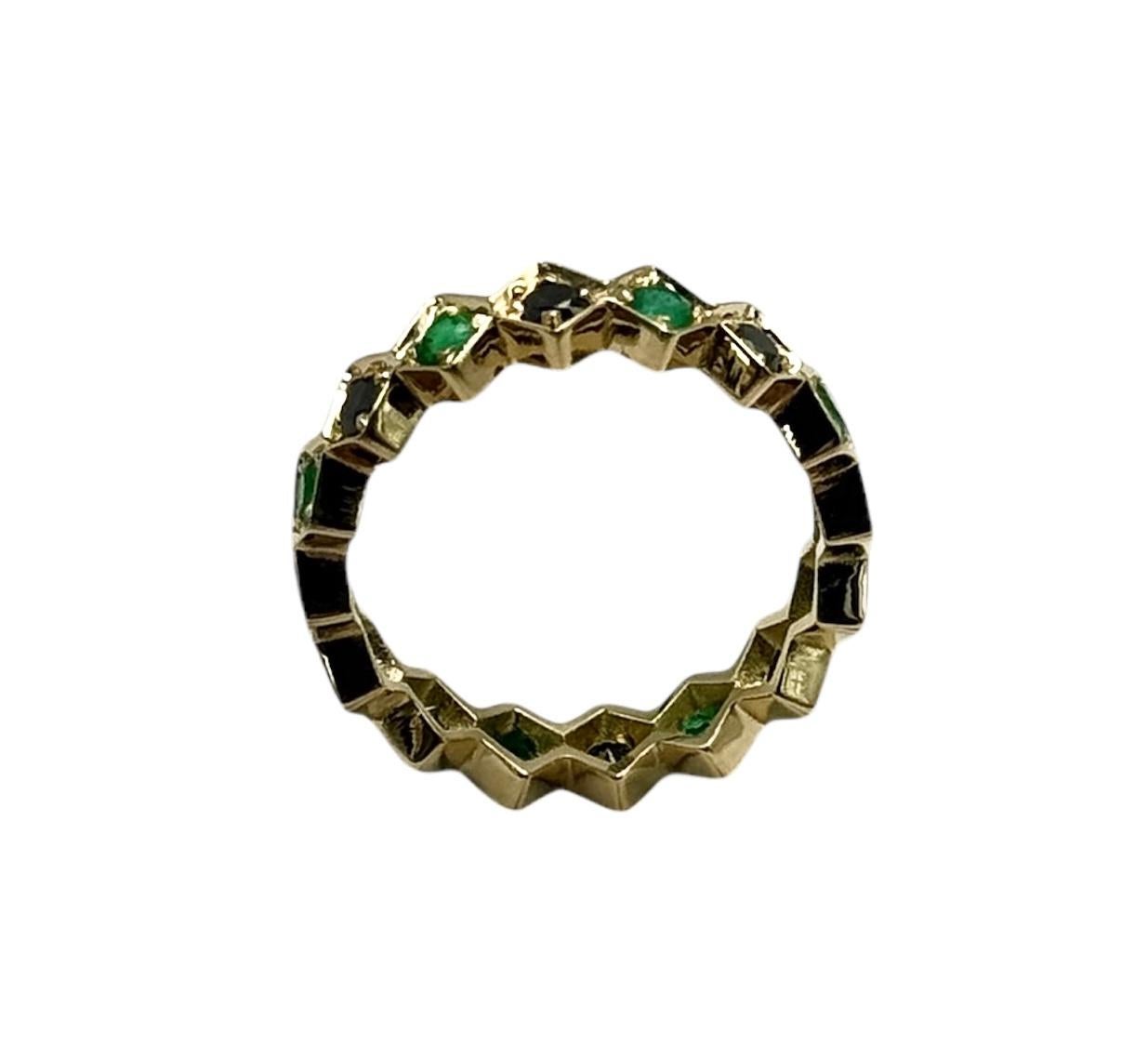 Brilliant Cut Rossella Ugolini 18k Yellow Gold 0.55 Carat Emeralds Black Diamonds Band Ring For Sale