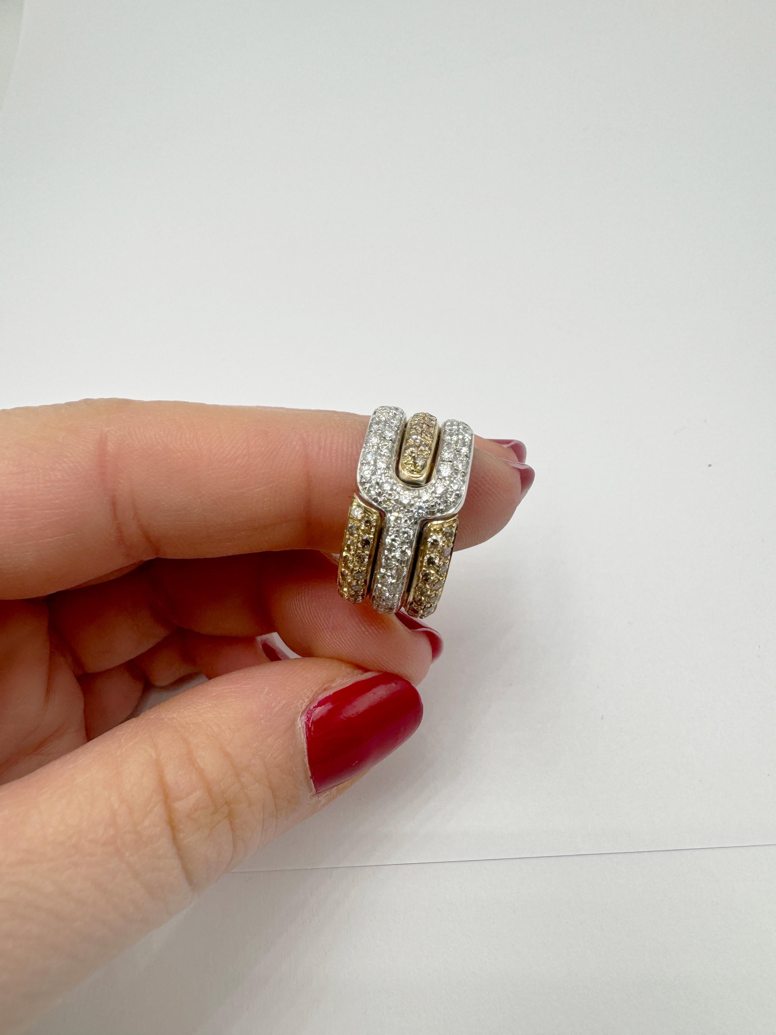 Modern Rossella Ugolini 18k Yellow Gold 1.05ct White Diamods & Brown Diamonds Band Ring For Sale