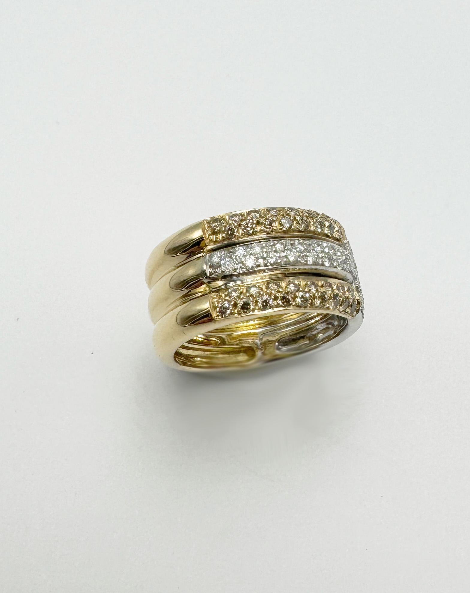 Brilliant Cut Rossella Ugolini 18k Yellow Gold 1.05ct White Diamods & Brown Diamonds Band Ring For Sale