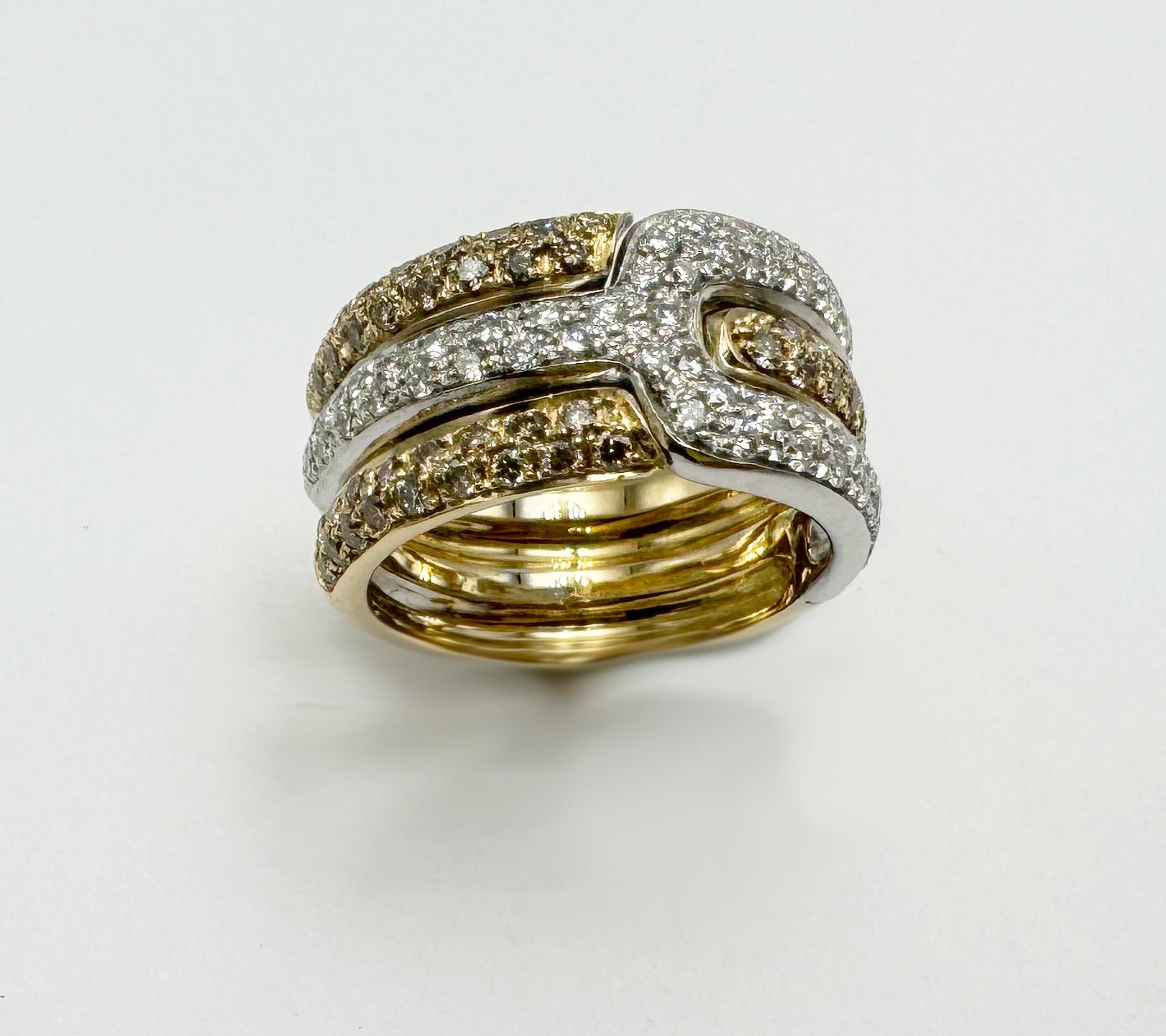Rossella Ugolini 18k Yellow Gold 1.05ct White Diamods & Brown Diamonds Band Ring In New Condition For Sale In Rome, IT