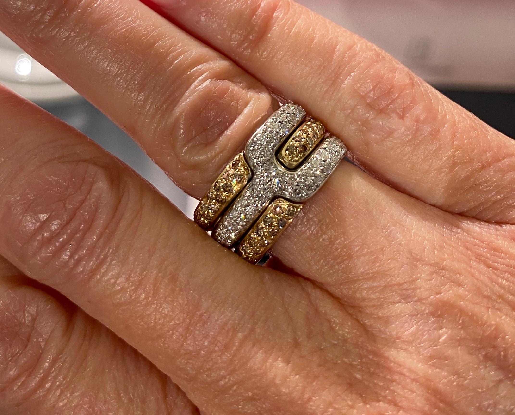 Women's Rossella Ugolini 18k Yellow Gold 1.05ct White Diamods & Brown Diamonds Band Ring For Sale
