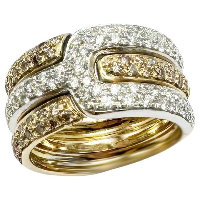 Rossella Ugolini 18k Yellow Gold 1.05ct White Diamods & Brown Diamonds Band Ring