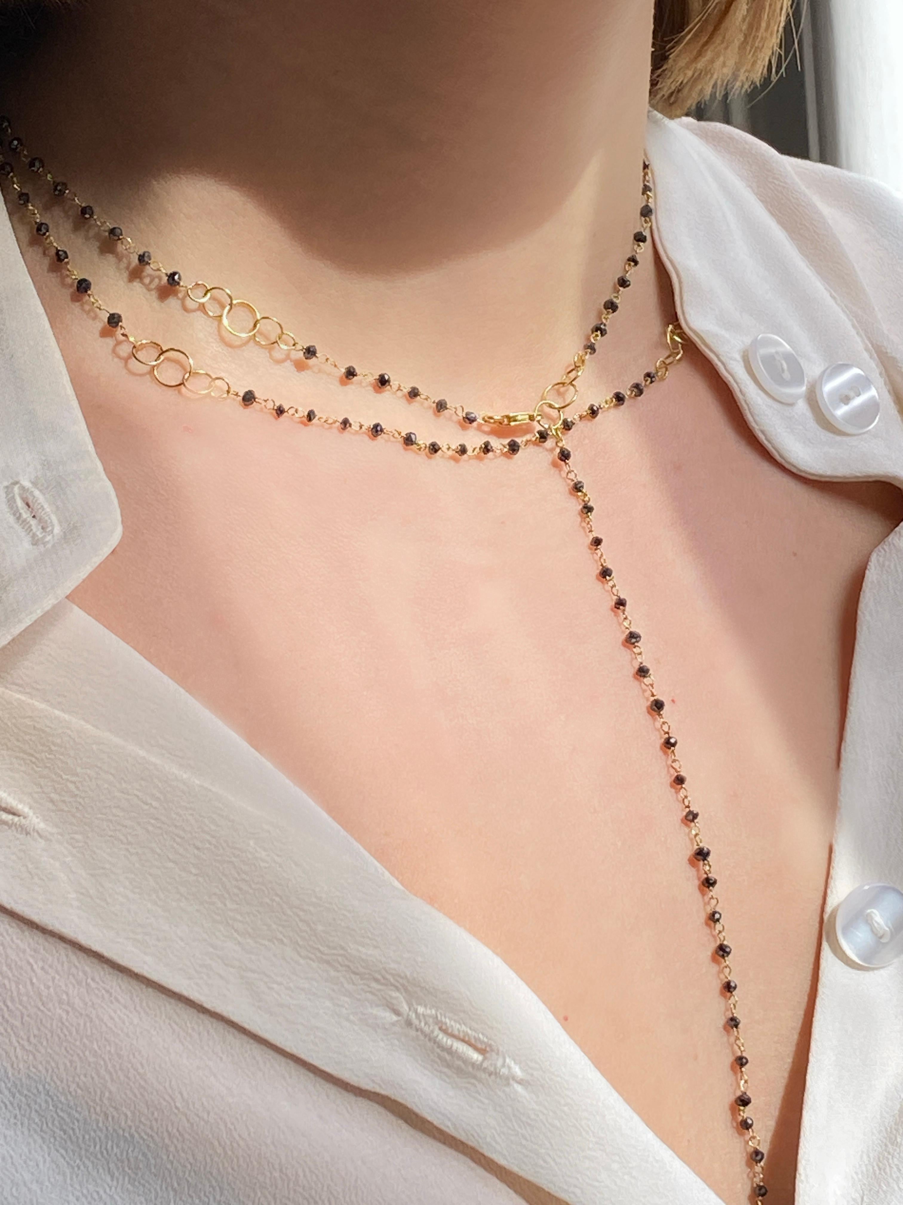 Rossella Ugolini Halskette im Lariat-Stil, 18 Karat Gelbgold 14,3 Karat schwarze Diamanten im Angebot 4