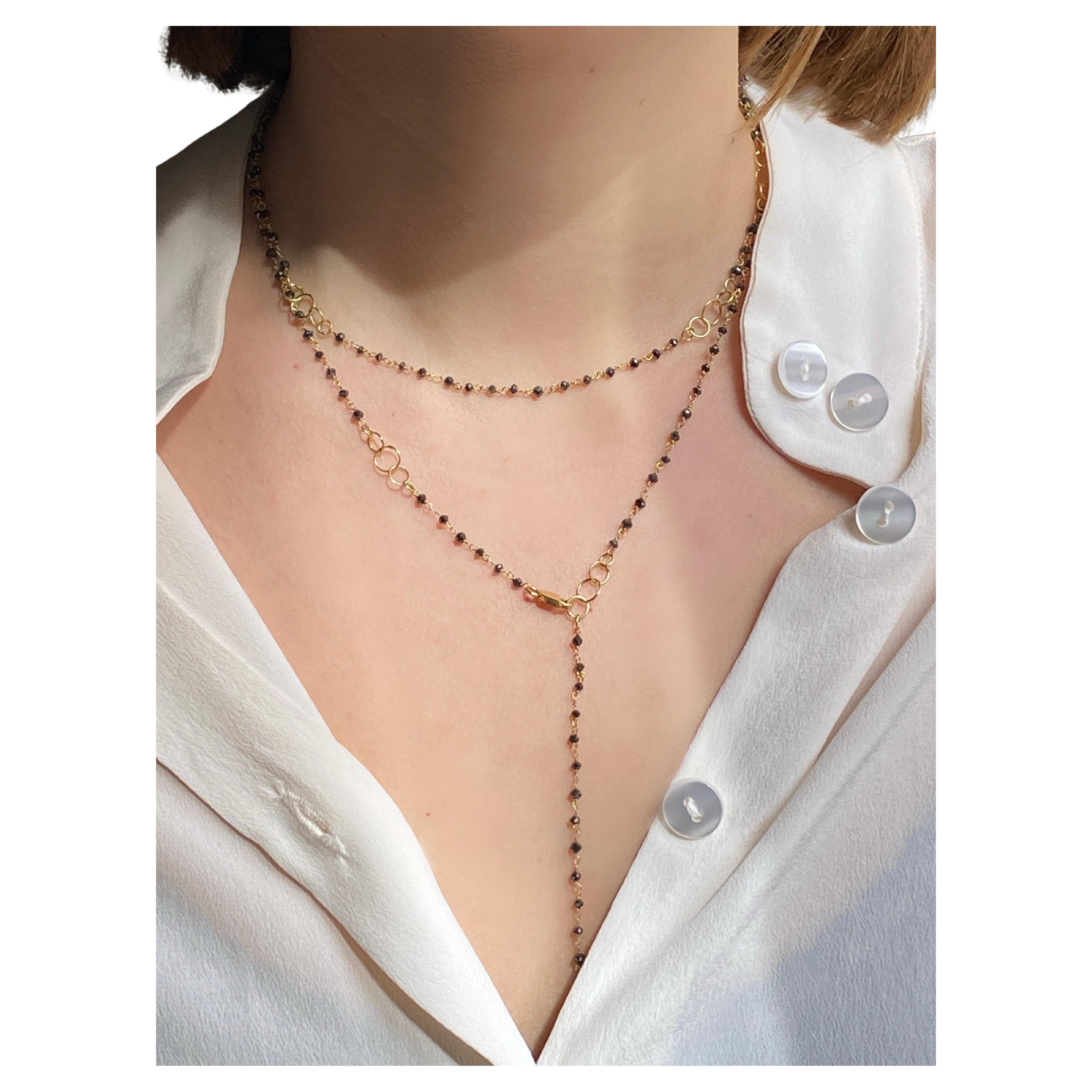 Rossella Ugolini Halskette im Lariat-Stil, 18 Karat Gelbgold 14,3 Karat schwarze Diamanten im Angebot