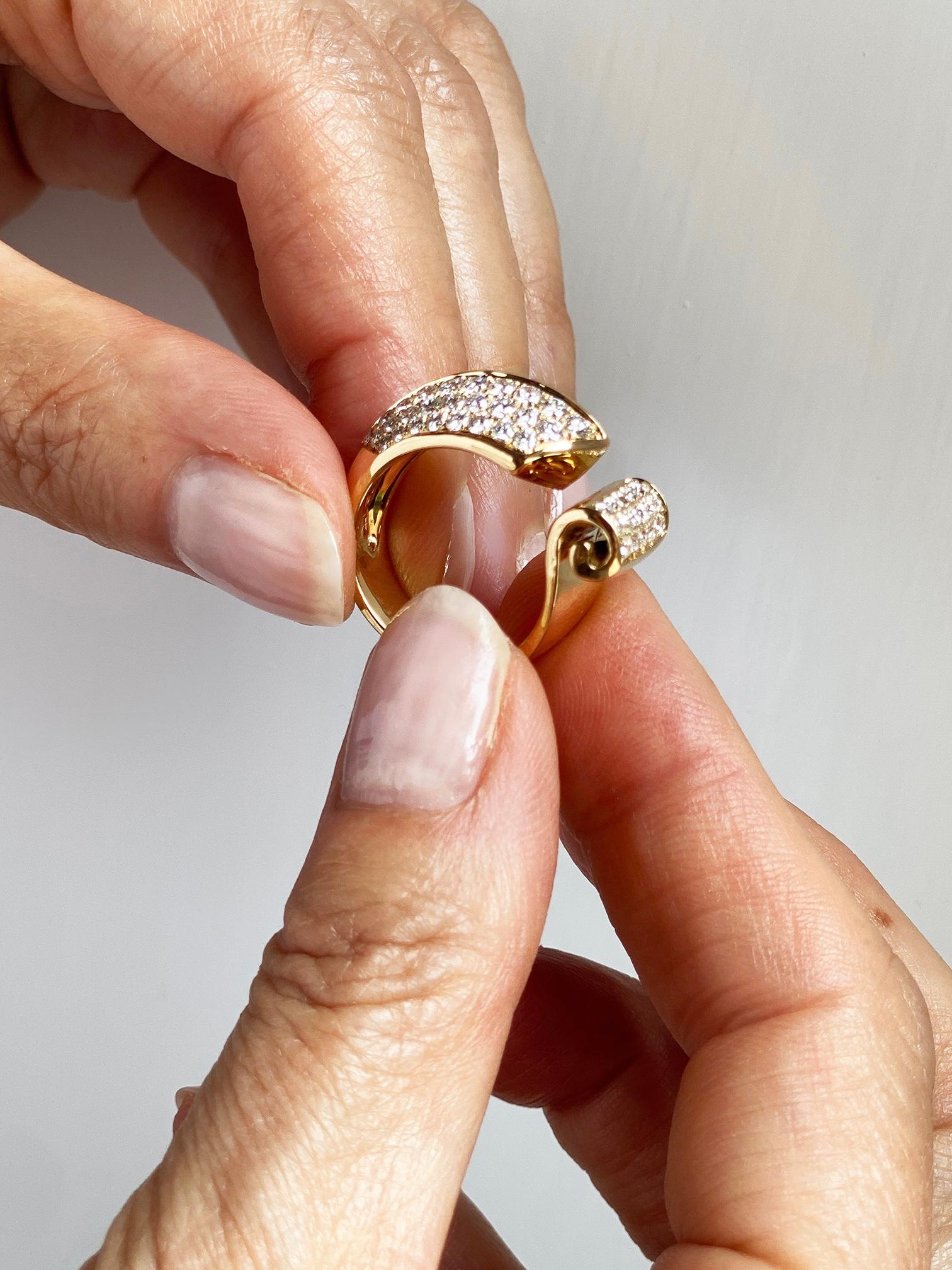 Available now, Rossella Ugolini Design 1.70 Carat White Diamonds G Color VS1, 18 Karat Yellow Gold Cocktail Ring, a true masterpiece of Deco-inspired design. Handcrafted like a sculpture using the traditional carved wax technique before being cast