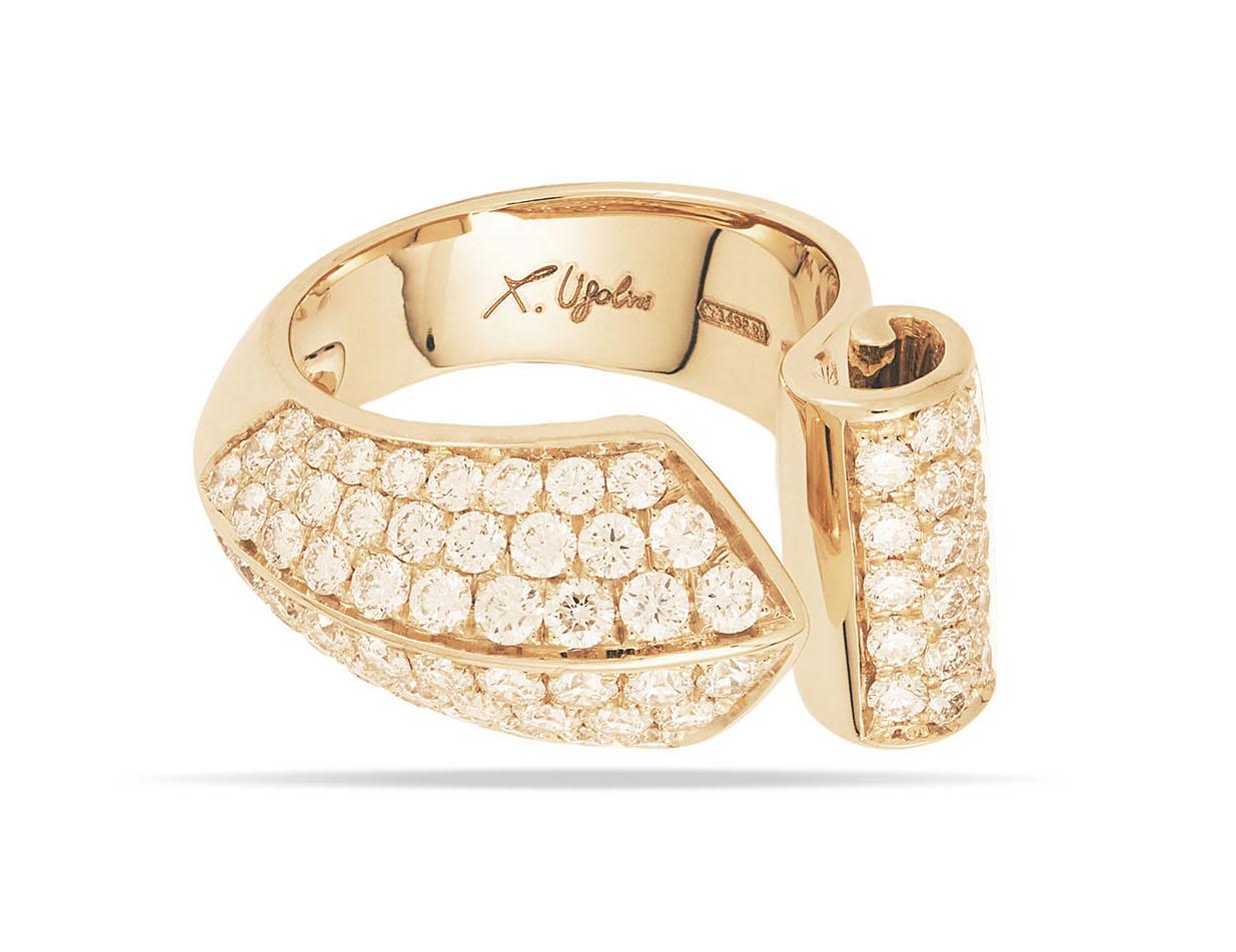 Rossella Ugolini 18k Yellow Gold 1.70 Carats White Diamonds Unique Ring For Sale 3