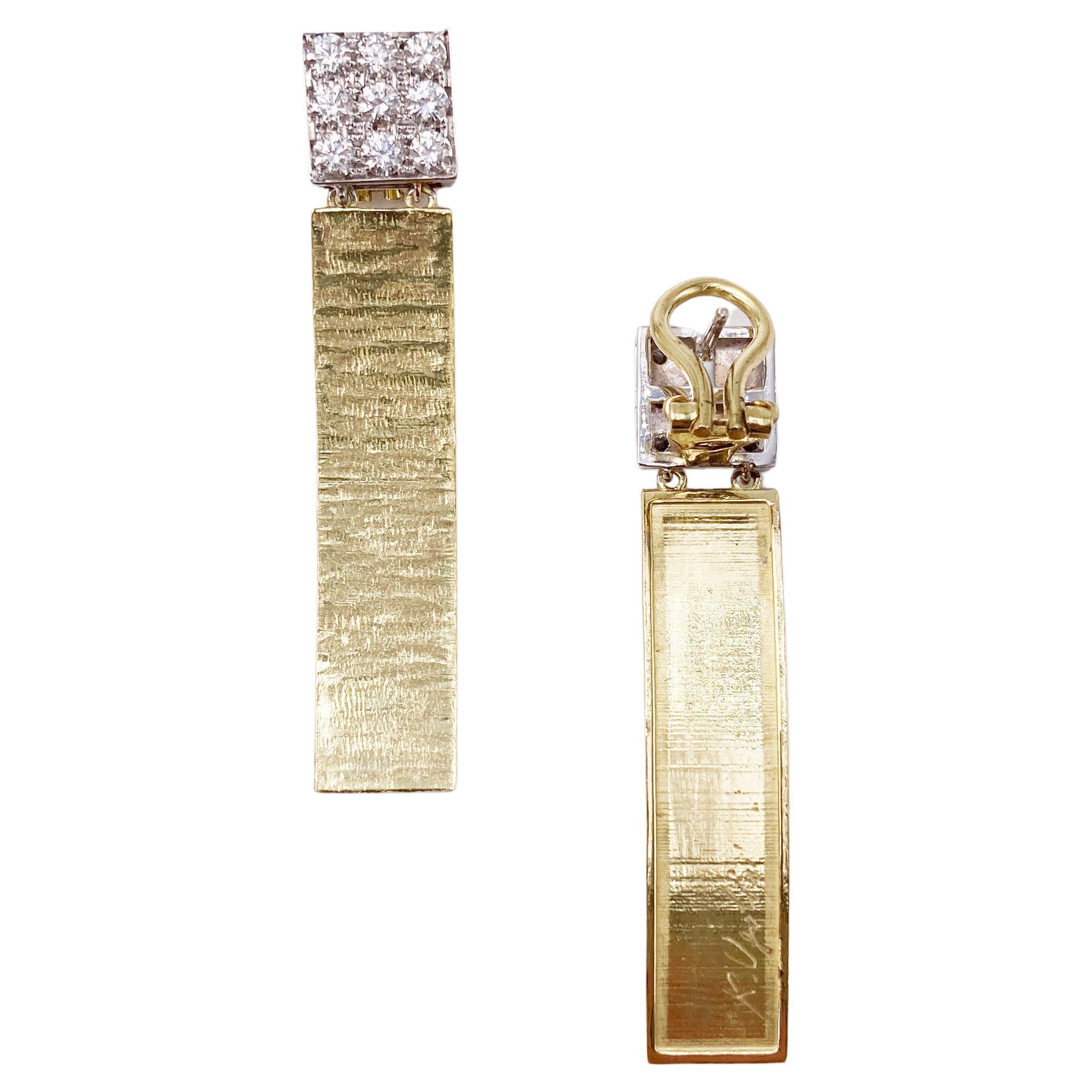 Taglio brillante Rossella Ugolini Orecchini in oro giallo 18 carati con diamanti bianchi 1,80c in stile modernista in vendita