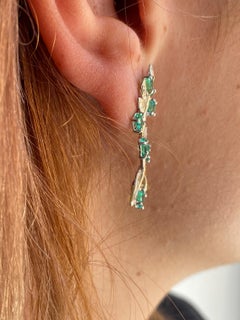 Rossella Ugolini 18K Yellow Gold 2 ct. Oval Emerald White Diamonds Stud Earrings