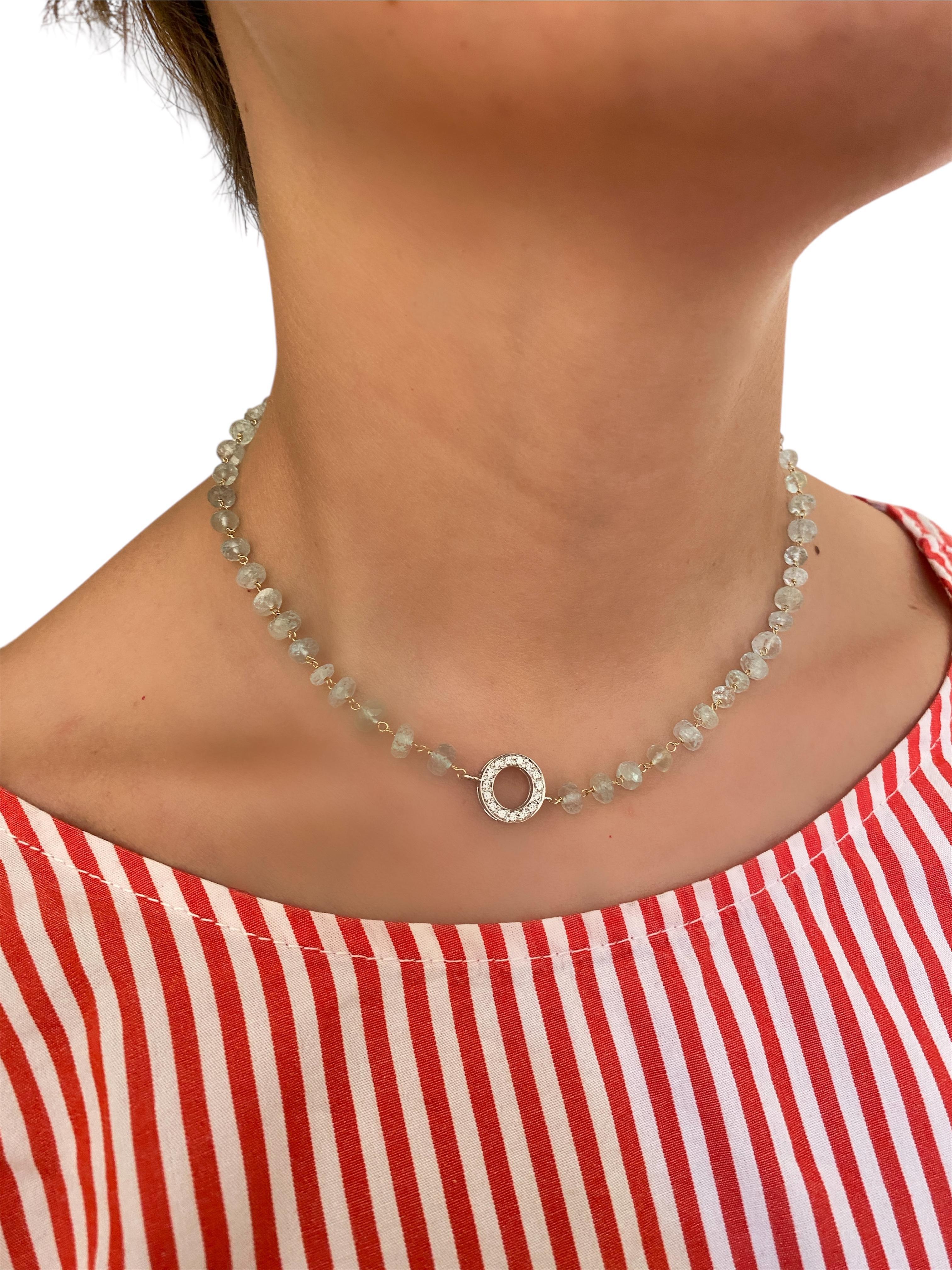Rossella Ugolini 18K Gelbgold 25 Karat Aquamarin Weiß Diamanten Halsketten im Angebot 4