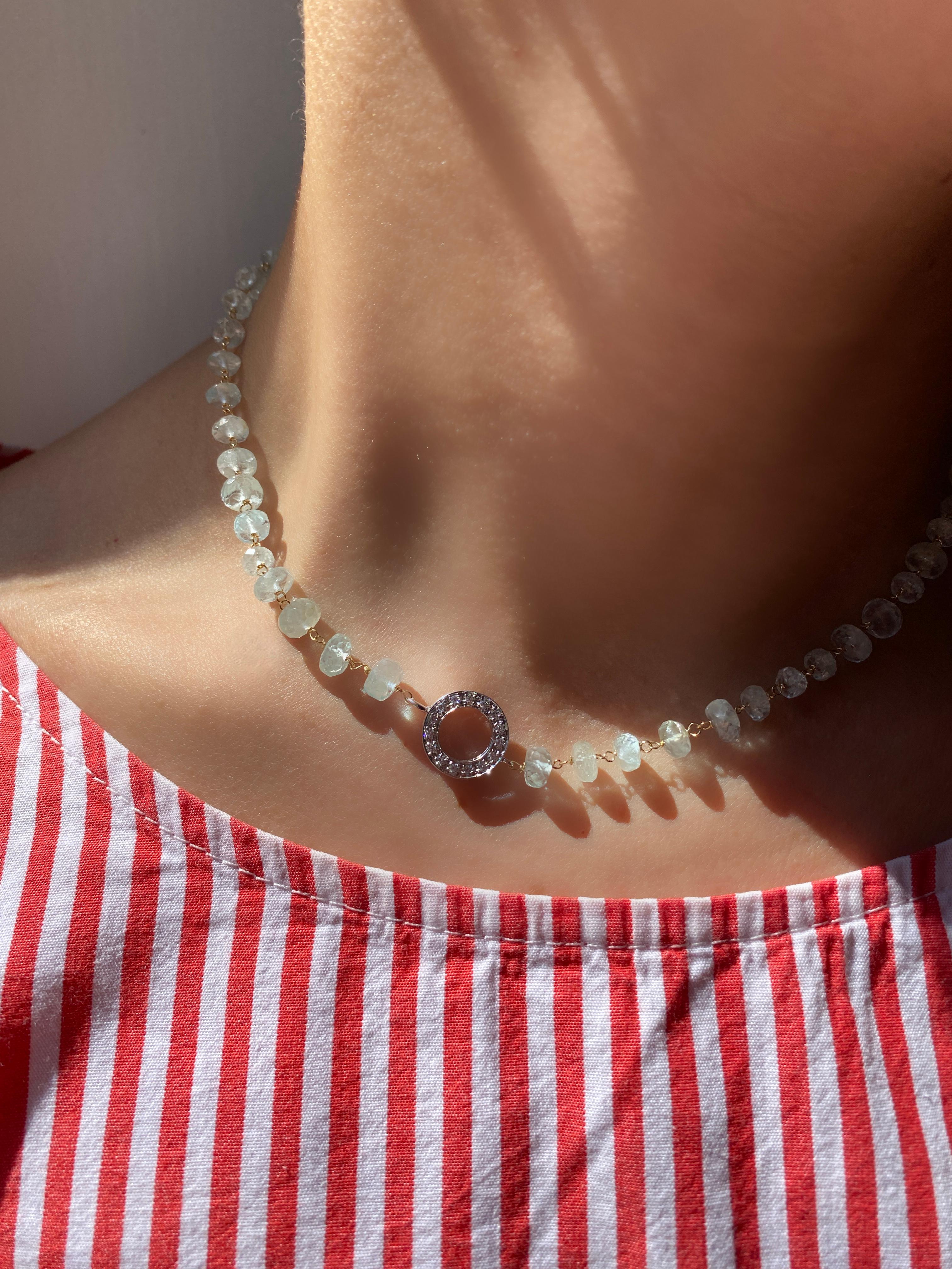 Rossella Ugolini 18K Gelbgold 25 Karat Aquamarin Weiß Diamanten Halsketten (Briolette) im Angebot