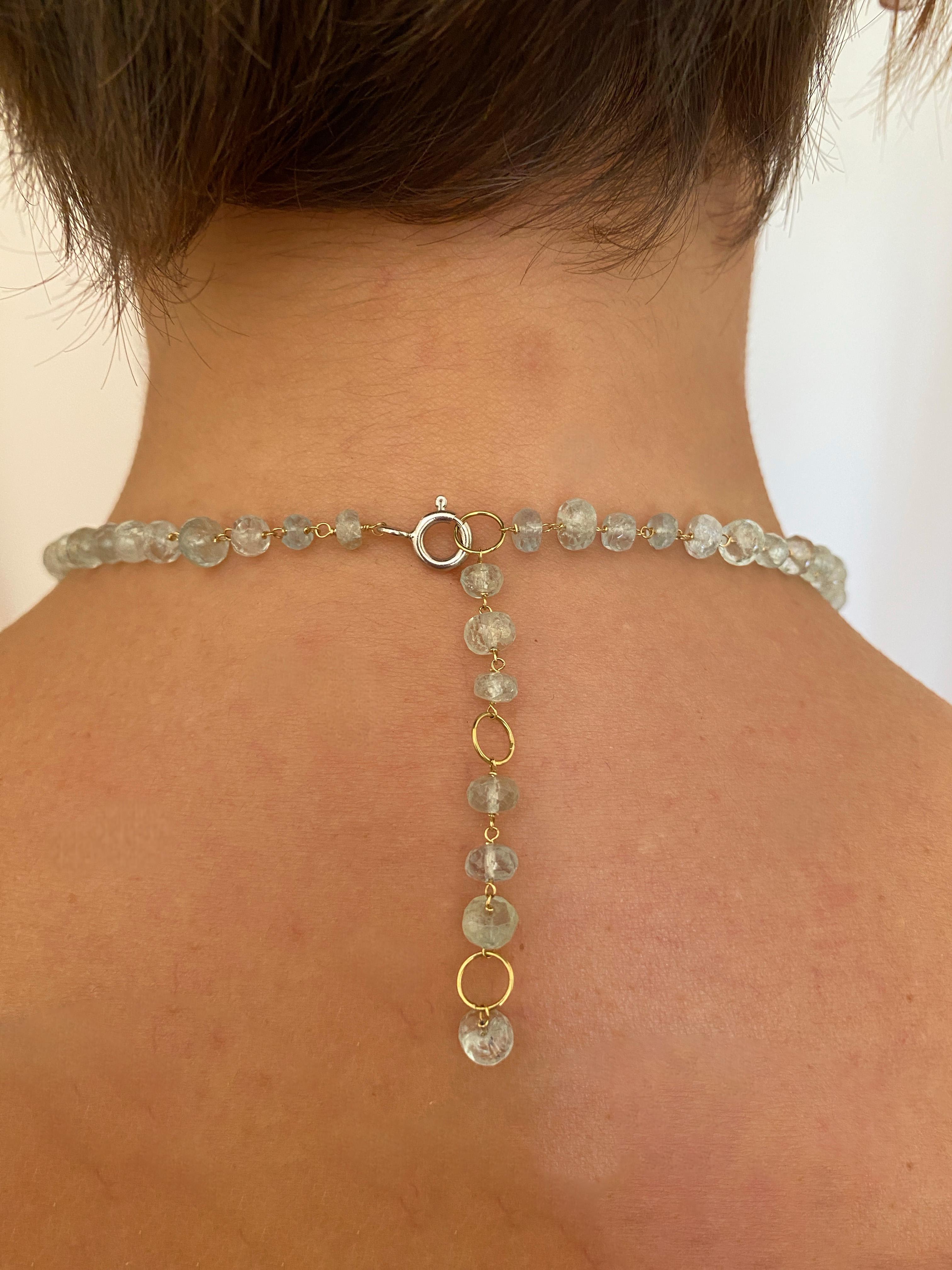 Rossella Ugolini 18K Gelbgold 25 Karat Aquamarin Weiß Diamanten Halsketten im Zustand „Neu“ im Angebot in Rome, IT