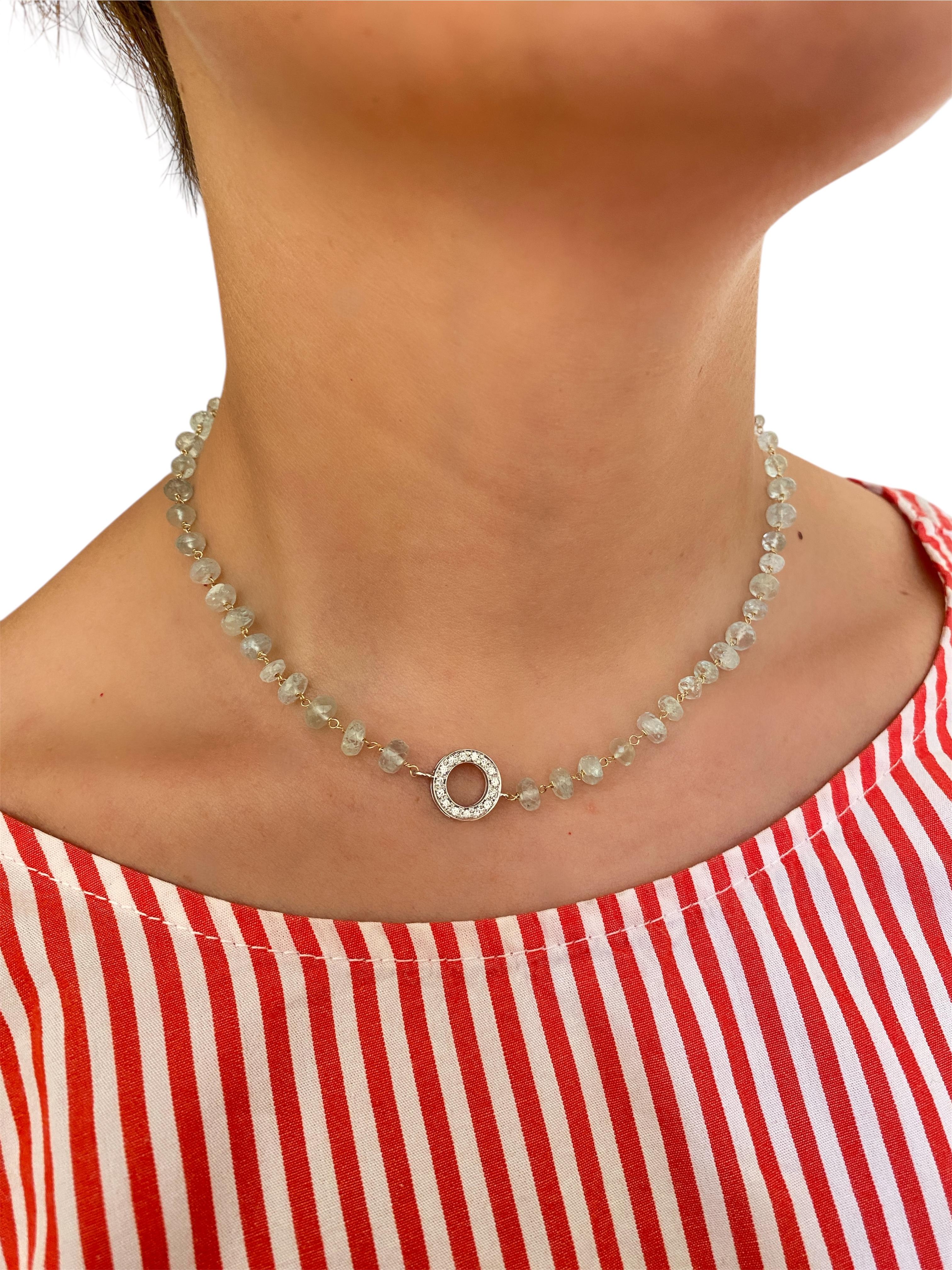 Rossella Ugolini 18K Gelbgold 25 Karat Aquamarin Weiß Diamanten Halsketten im Angebot 1