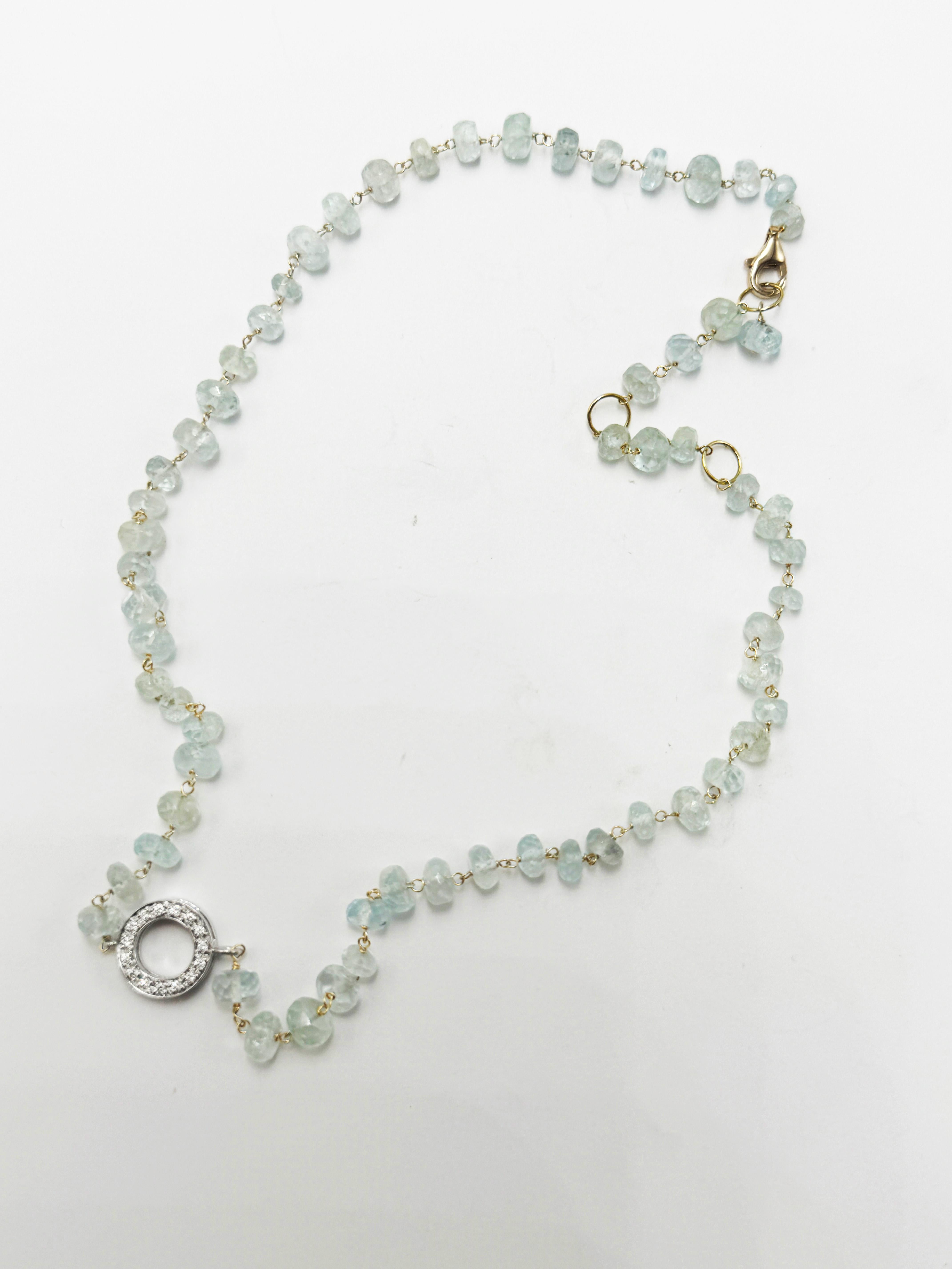 Rossella Ugolini 18K Gelbgold 25 Karat Aquamarin Weiß Diamanten Halsketten im Angebot 2