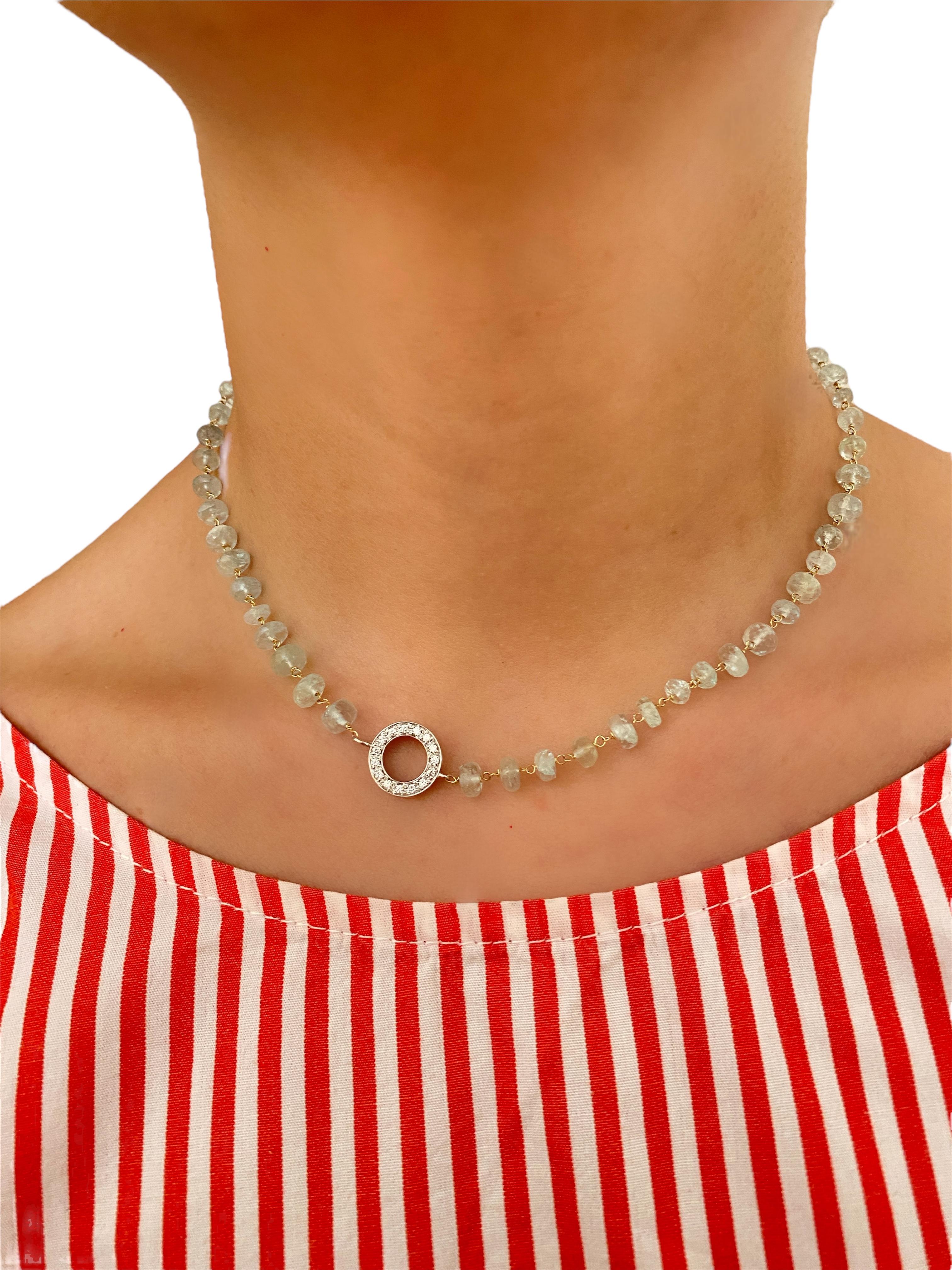 Rossella Ugolini 18K Gelbgold 25 Karat Aquamarin Weiß Diamanten Halsketten im Angebot 3