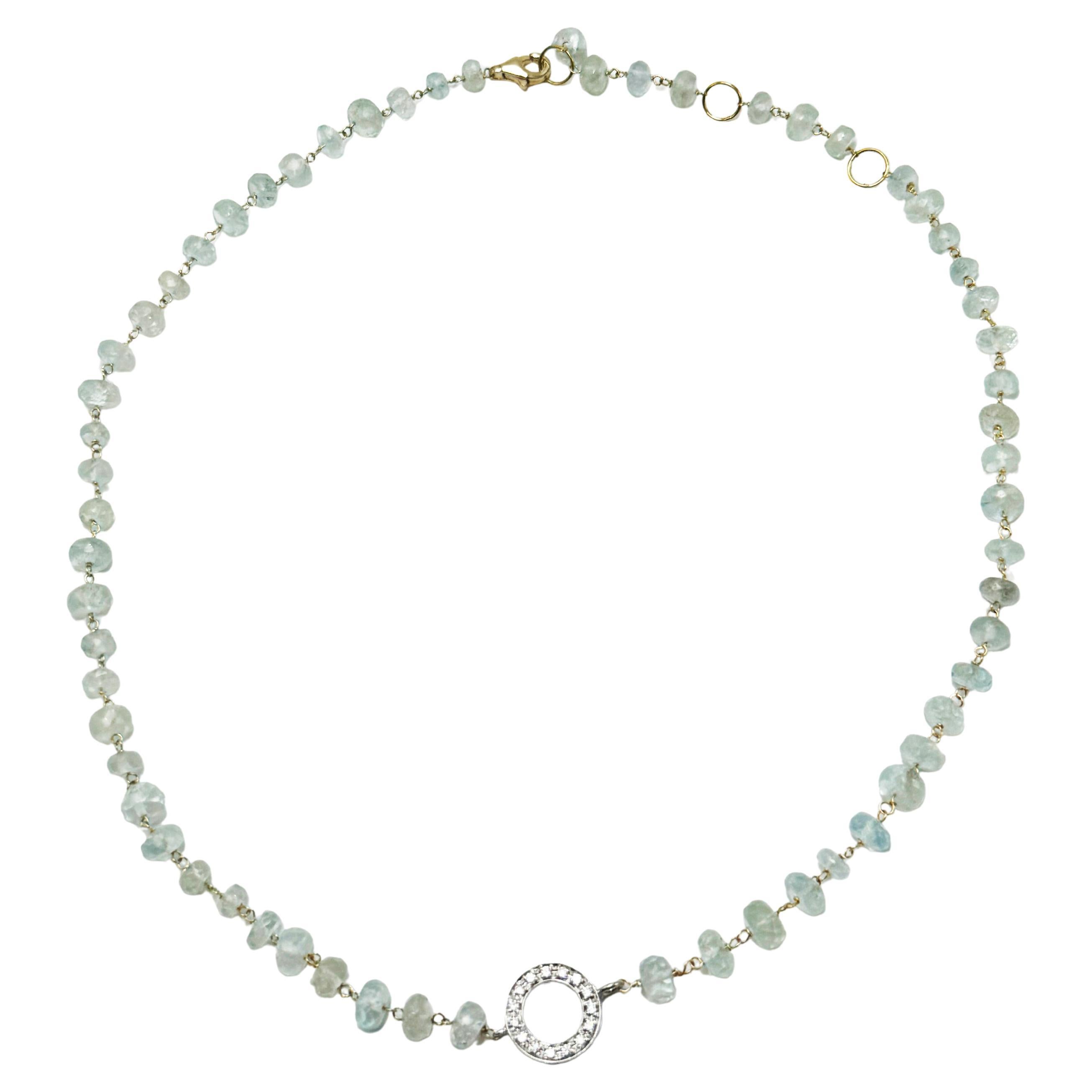 Rossella Ugolini 18K Gelbgold 25 Karat Aquamarin Weiß Diamanten Halsketten im Angebot