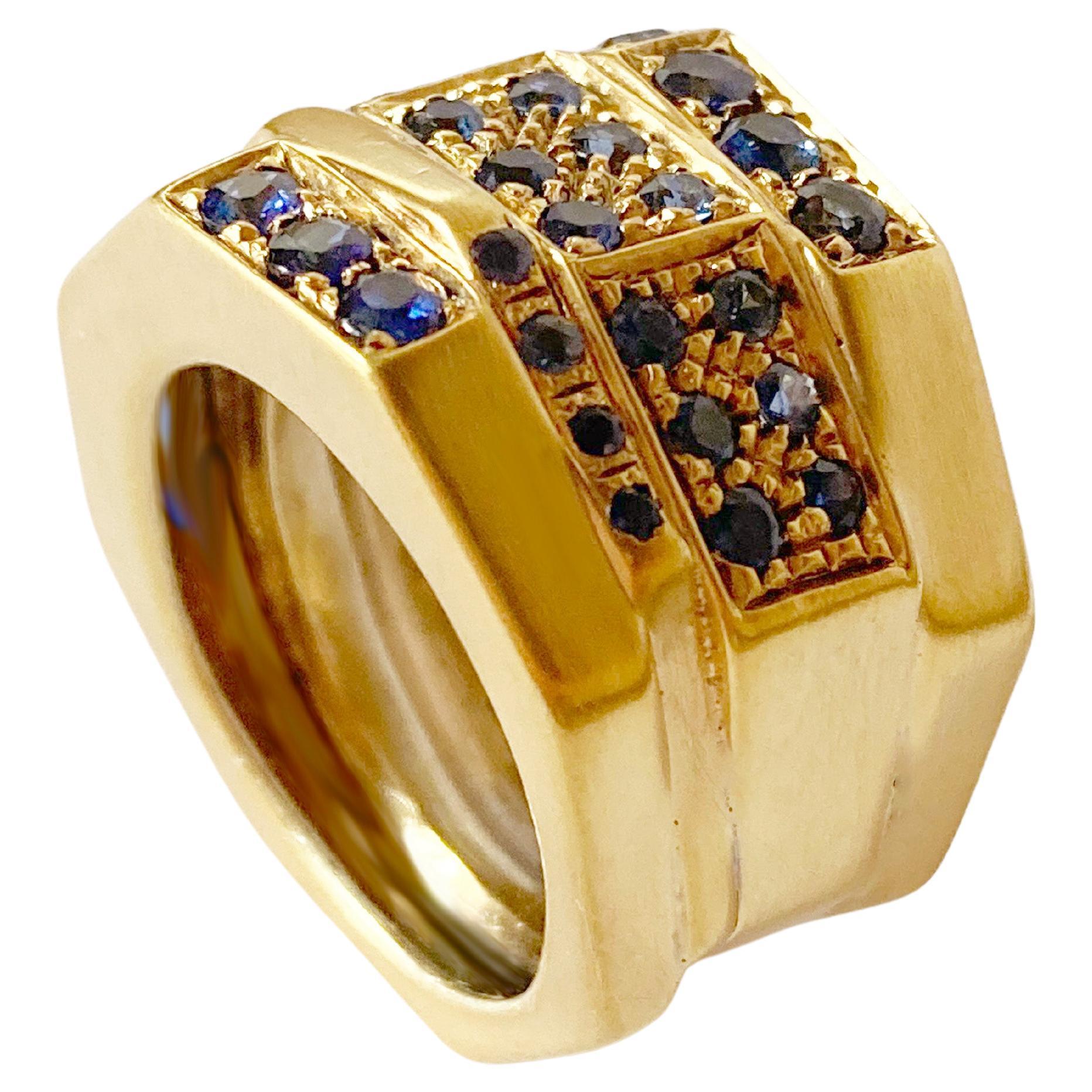 Rossella Ugolini 18K Yellow Gold Blue Sapphire Band Man or Unisex Ring
