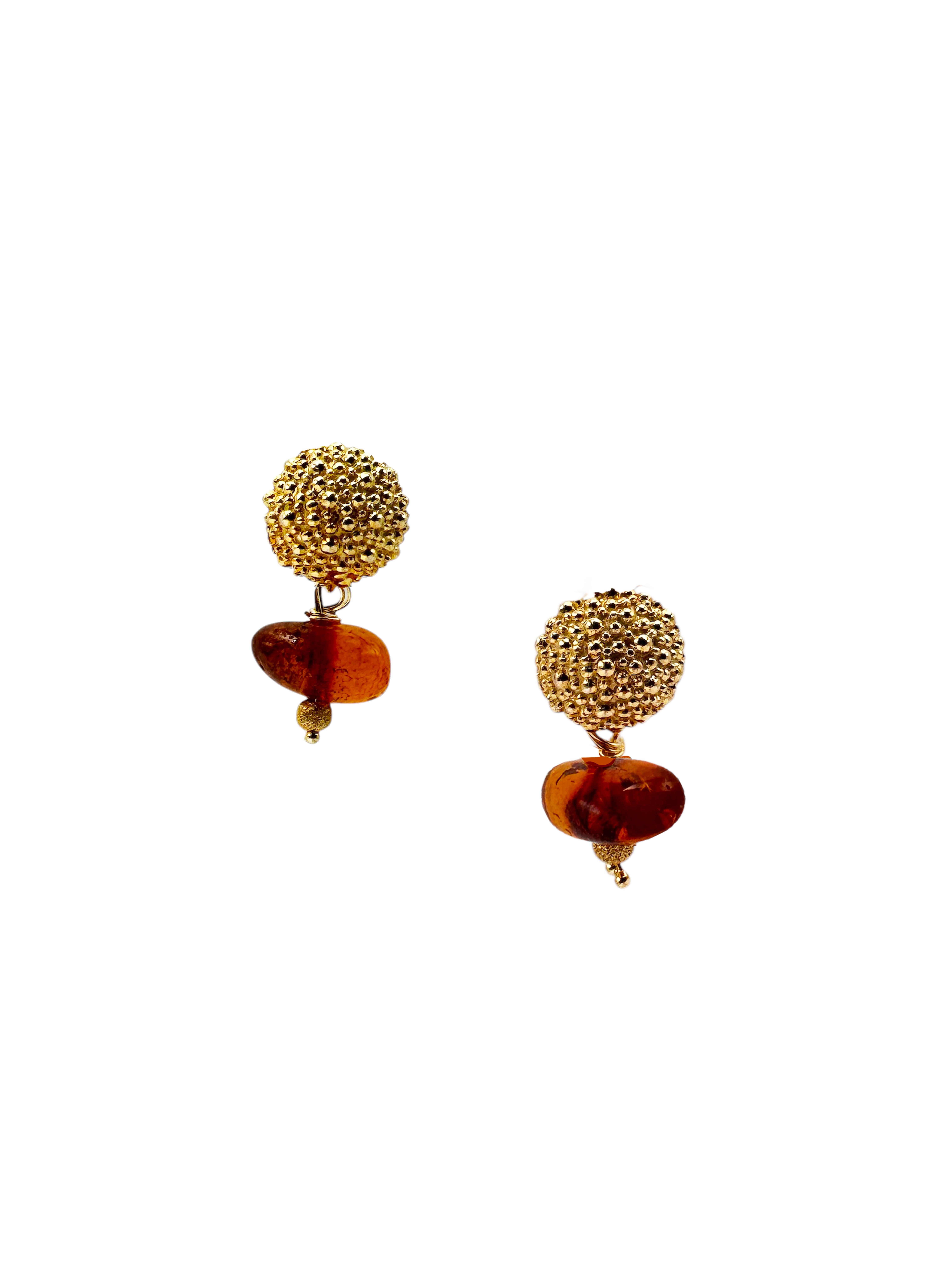 Rossella Ugolini 18k Yellow Gold Amber Hammered Lever-Back Pendant Earrings For Sale 6