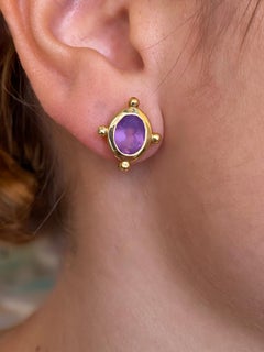 Rossella Ugolini 18k Yellow Gold Amethyst Stud Lever-Back Hammered Earrings