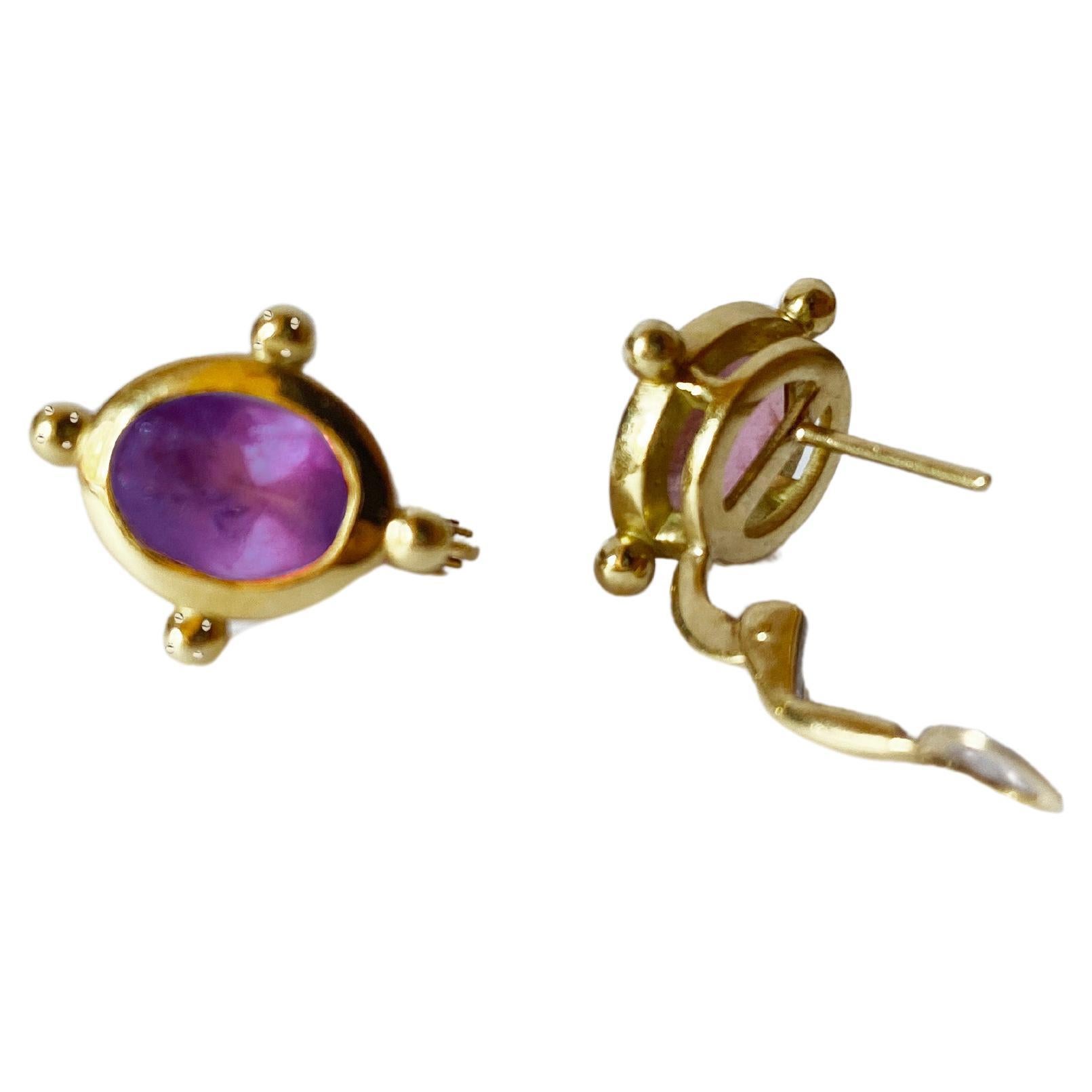 Rossella Ugolini 18k Yellow Gold Amethyst Stud Lever-Back Hammered Earrings For Sale