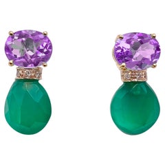 Rossella Ugolini 18K Yellow Gold Amethyst White Diamonds Agate Stud Earrings