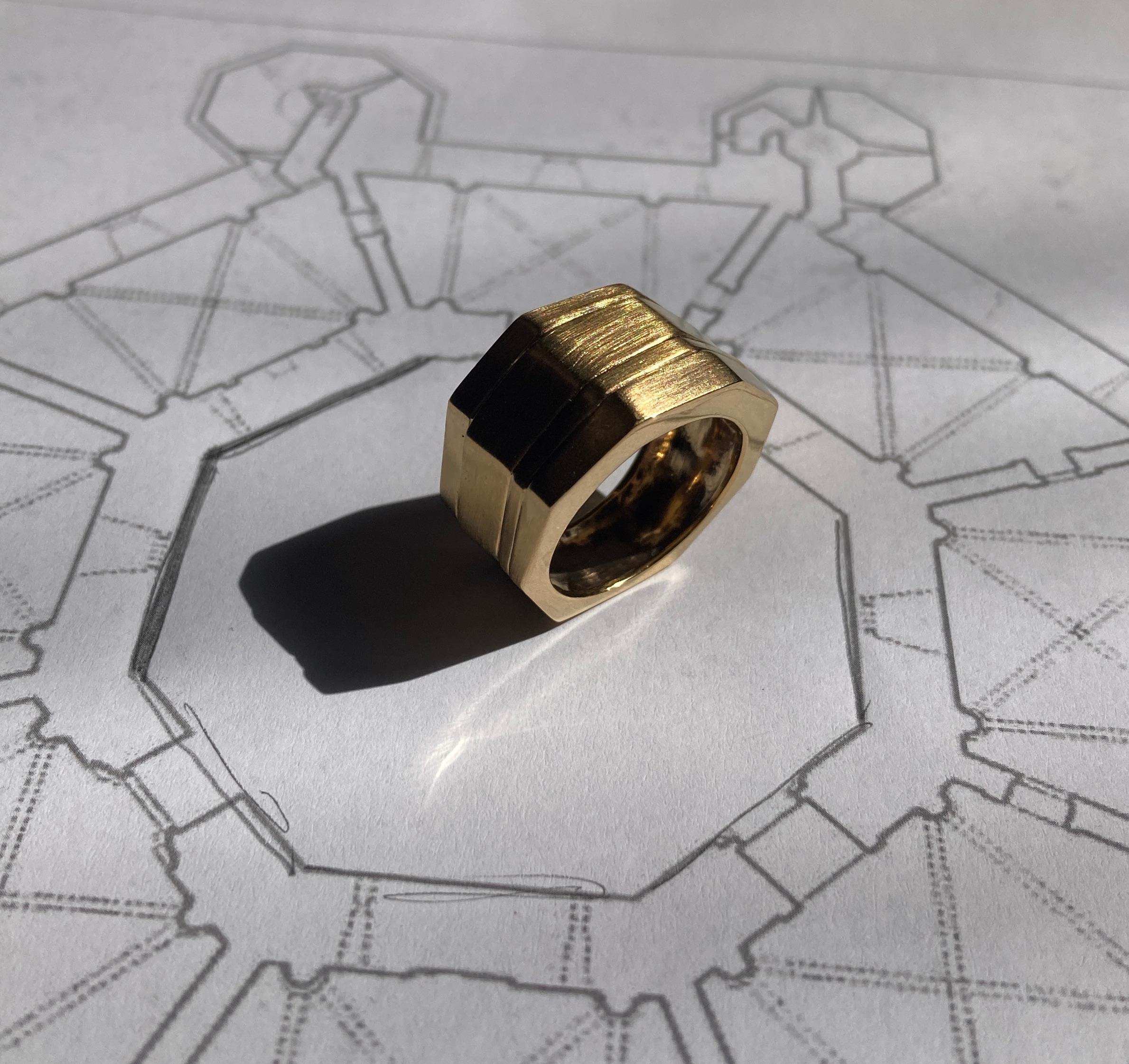 Rossella Ugolini 18K Yellow Gold Artisan Man Band Ring Made in Italy For Sale 1