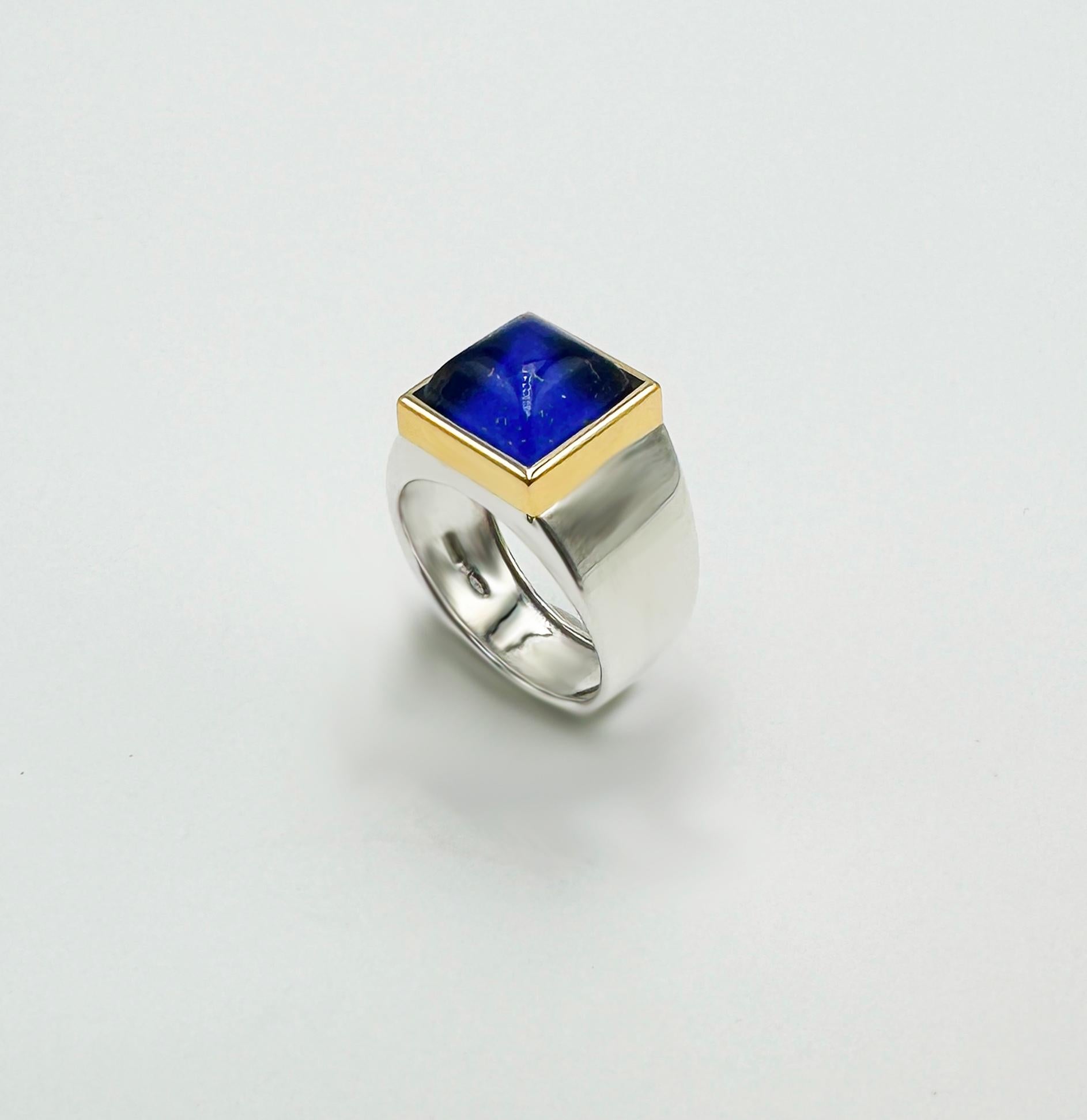 Rossella Ugolini 18K Yellow Gold Bezel Lapis Lazuli Platinum Cocktail Ring For Sale 4