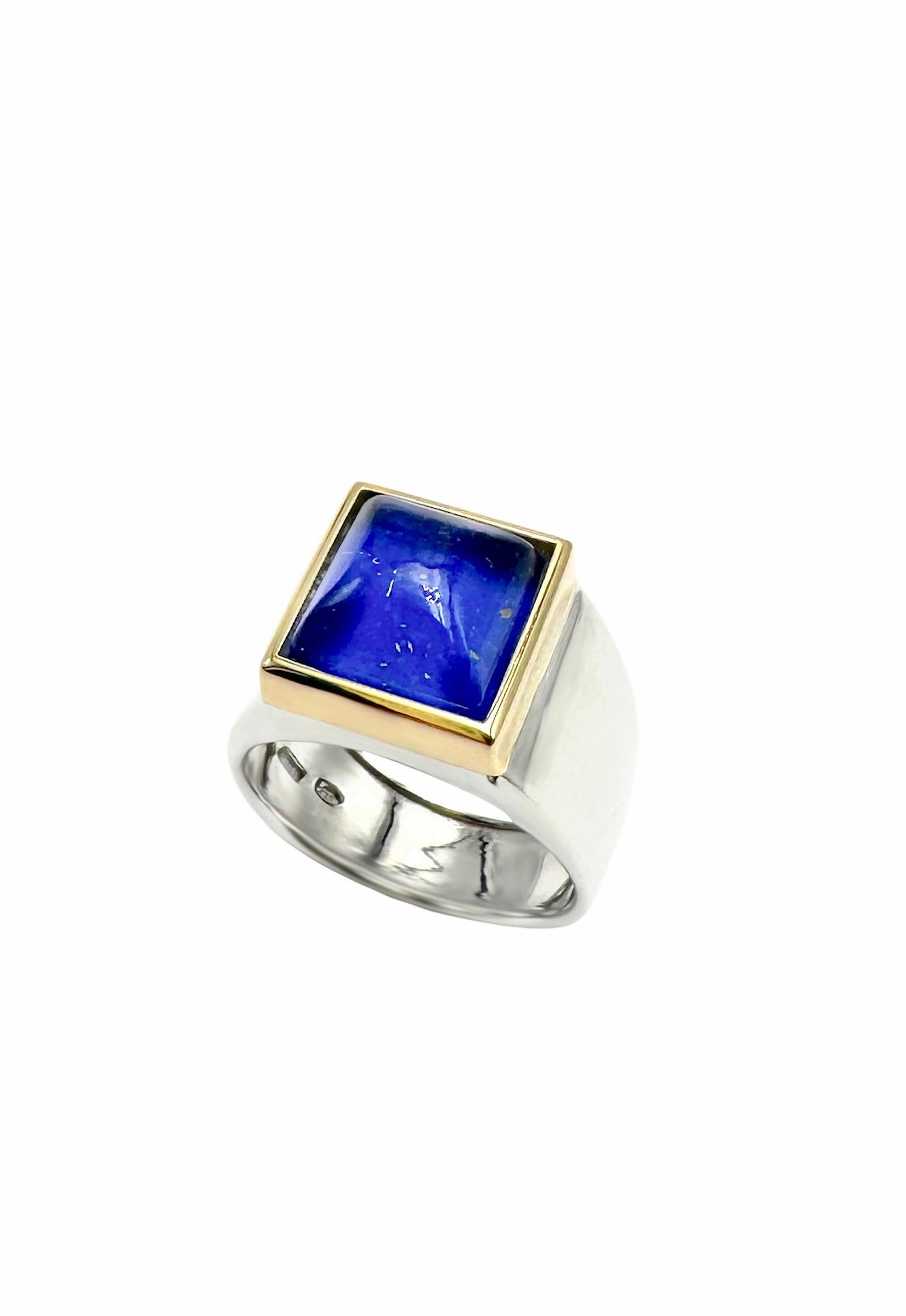 Rossella Ugolini 18K Yellow Gold Bezel Lapis Lazuli Platinum Cocktail Ring In New Condition For Sale In Rome, IT