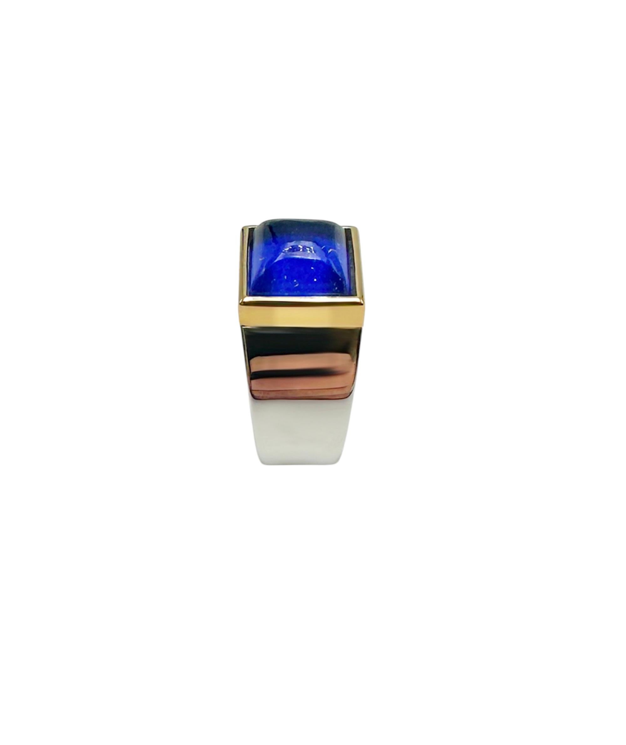 Rossella Ugolini 18K Yellow Gold Bezel Lapis Lazuli Platinum Cocktail Ring For Sale 1