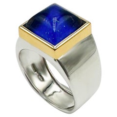 Rossella Ugolini 18K Yellow Gold Bezel Lapis Lazuli Platinum Cocktail Ring