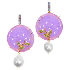 Rossella Ugolini, pendants d'oreilles en or jaune 18 carats, topaze bleue et diamants blancs