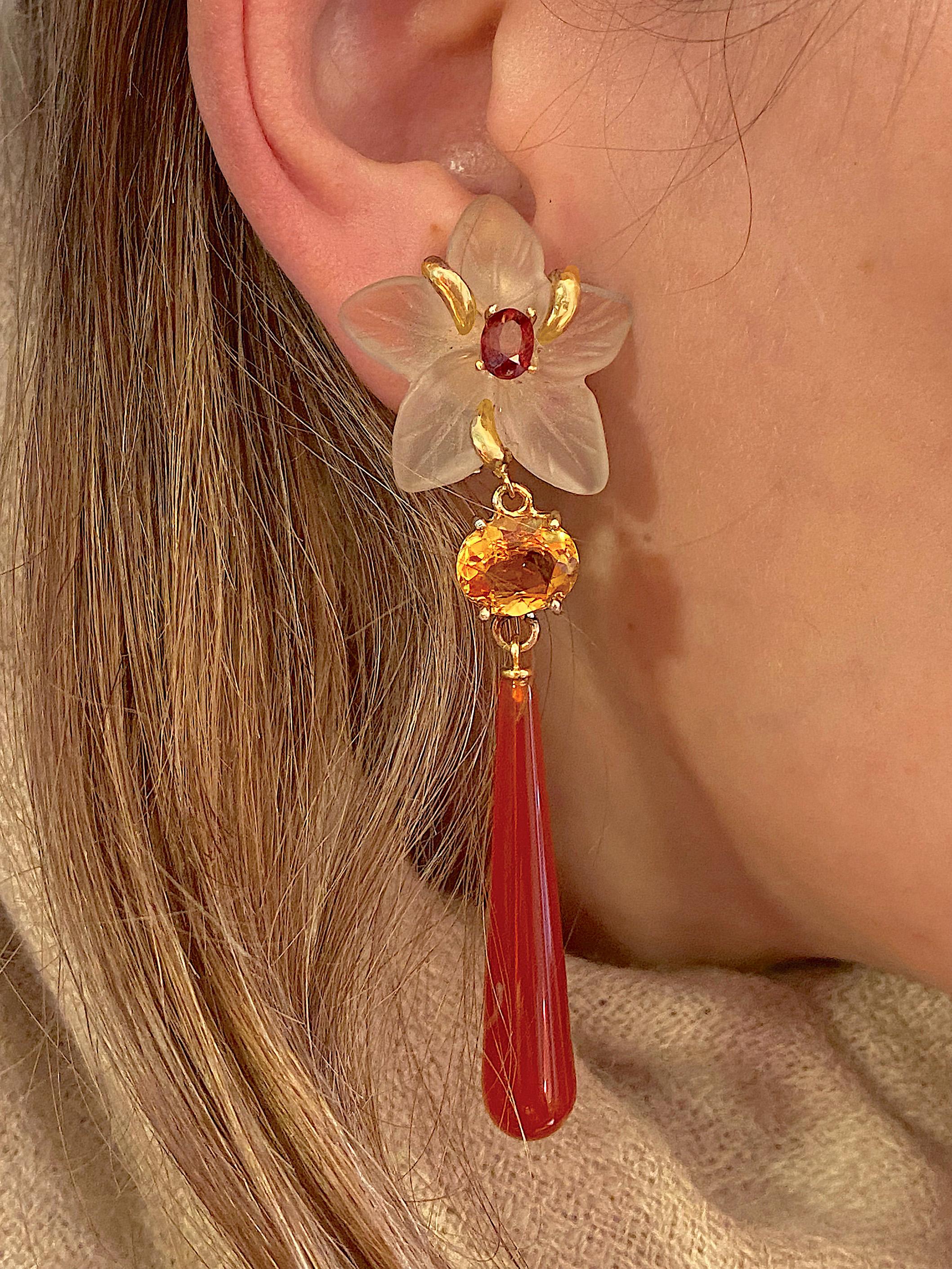 Rossella Ugolini - Boucles d'oreilles à clip en or jaune 18 carats avec cornaline, citrine et grenat en vente 4