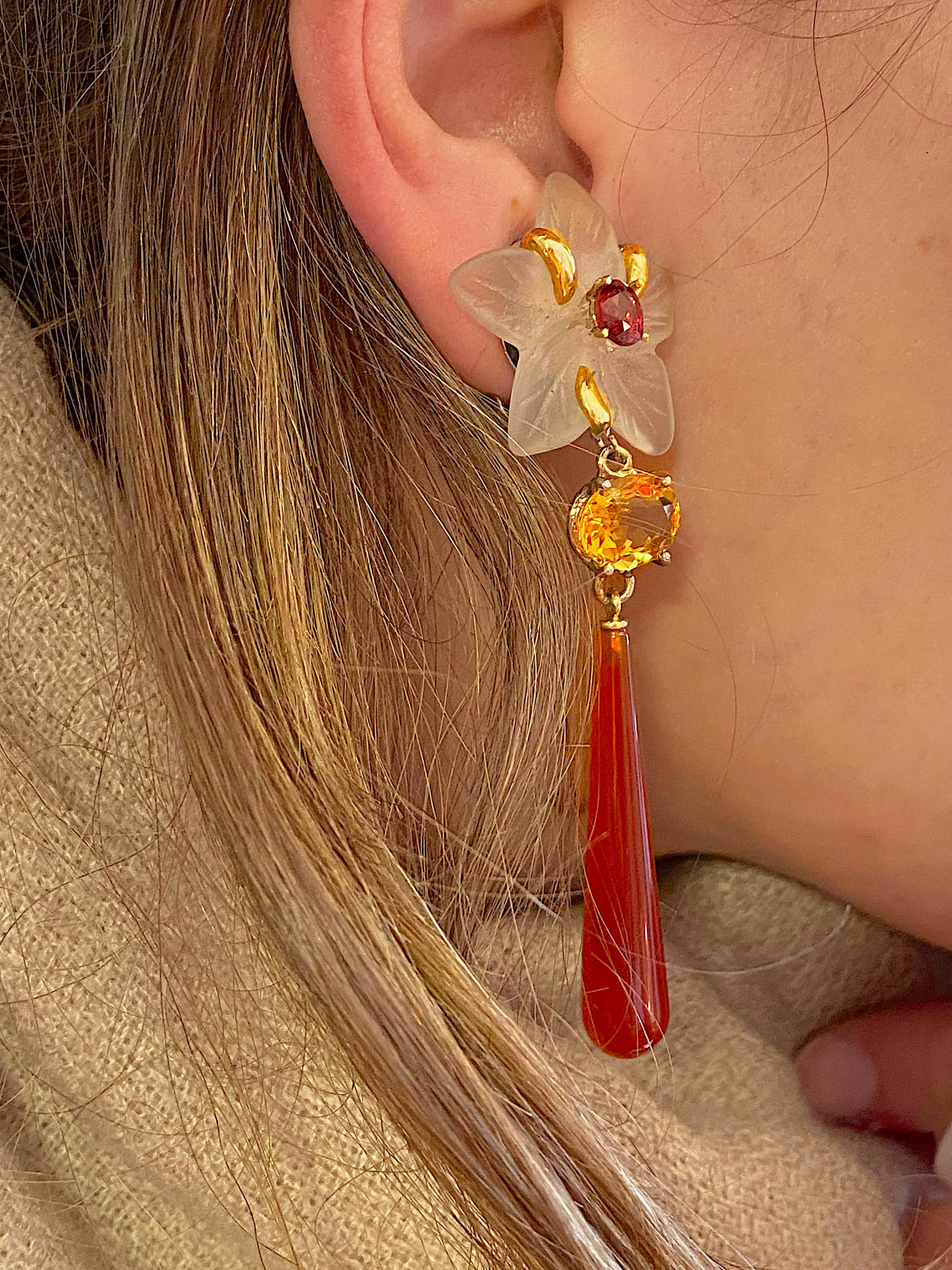 Rossella Ugolini - Boucles d'oreilles à clip en or jaune 18 carats avec cornaline, citrine et grenat en vente 5