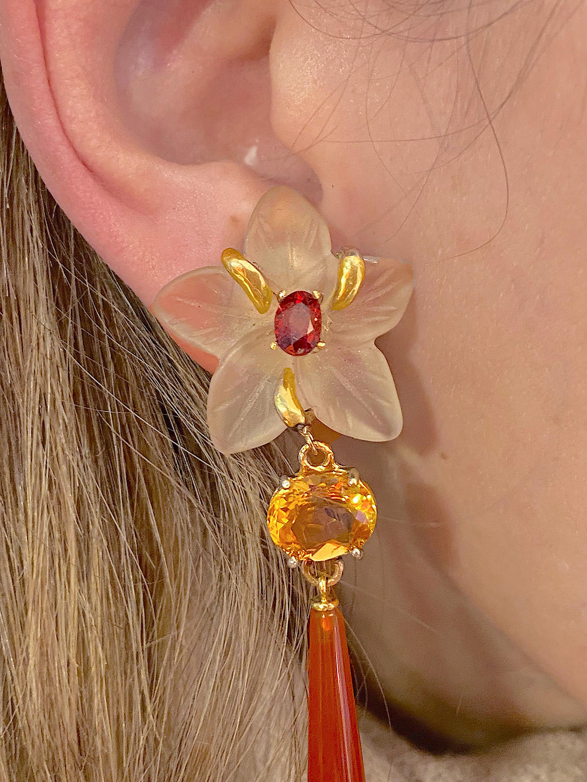 Rossella Ugolini - Boucles d'oreilles à clip en or jaune 18 carats avec cornaline, citrine et grenat en vente 6