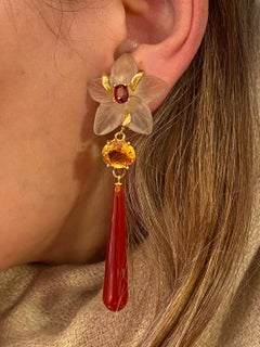 Rossella Ugolini 18K Yellow Gold Carnelian Citrine Garnet Clip-on Earrings