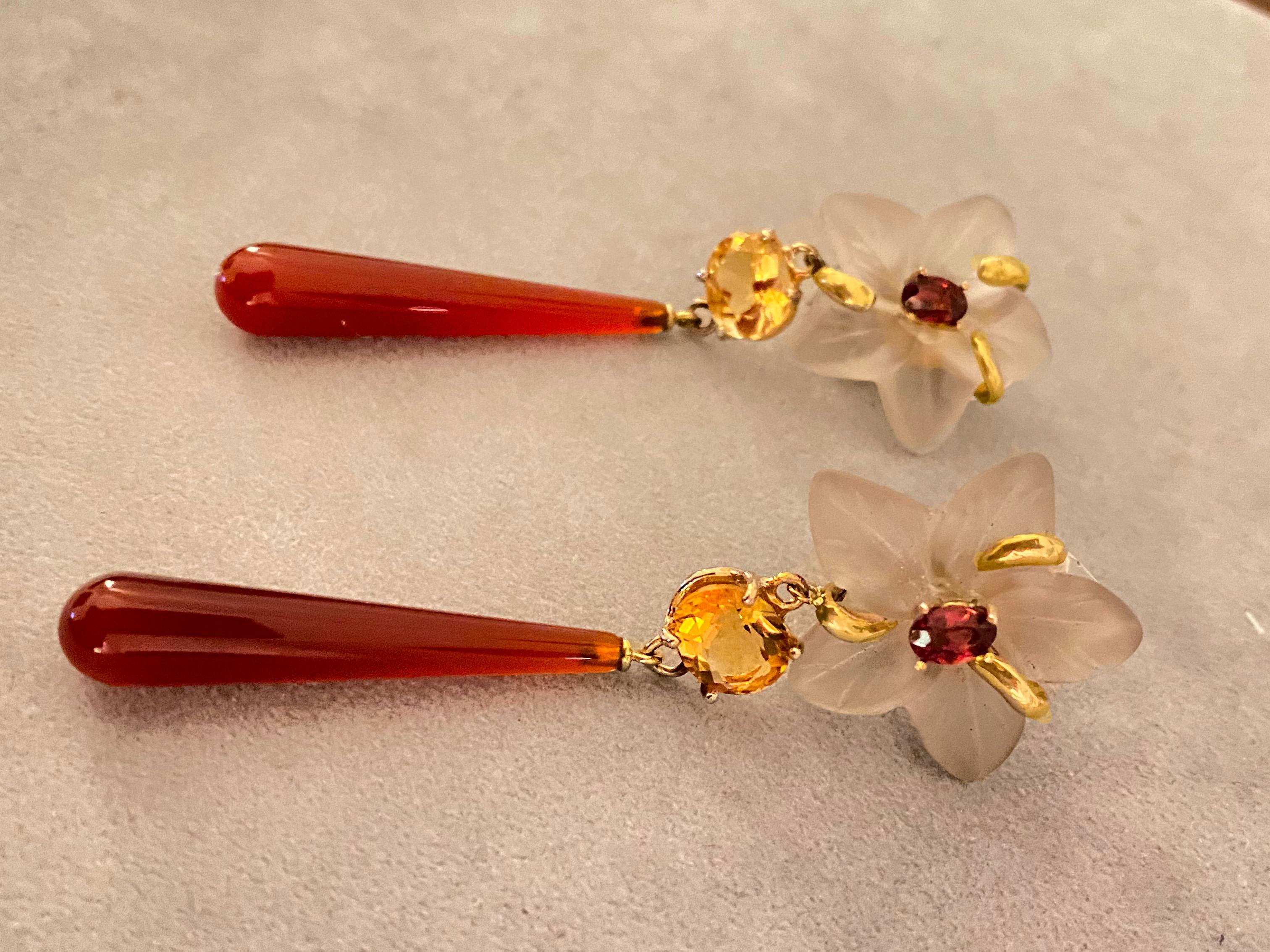 Rossella Ugolini - Boucles d'oreilles à clip en or jaune 18 carats avec cornaline, citrine et grenat Neuf - En vente à Rome, IT