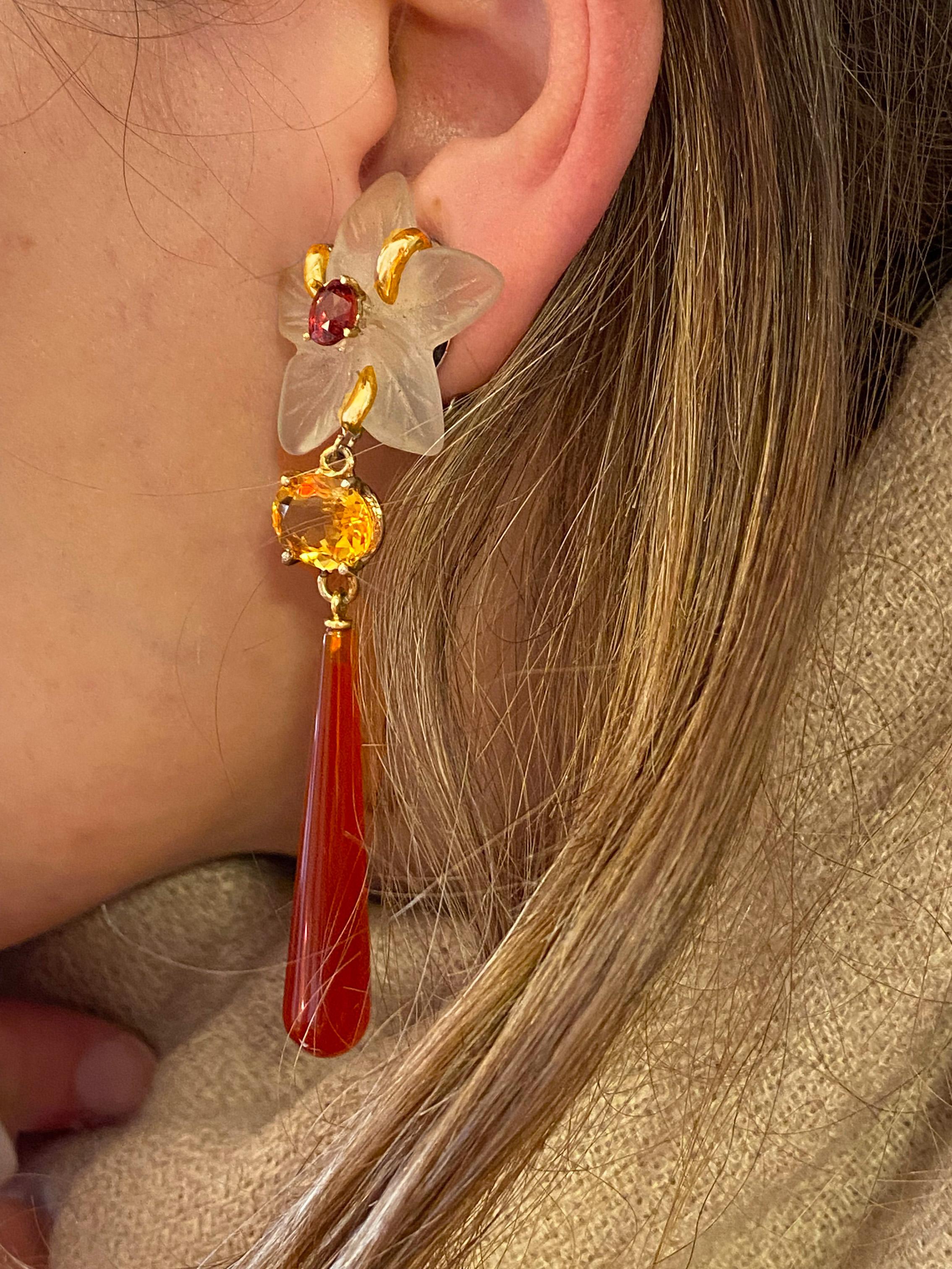 Rossella Ugolini - Boucles d'oreilles à clip en or jaune 18 carats avec cornaline, citrine et grenat Pour femmes en vente