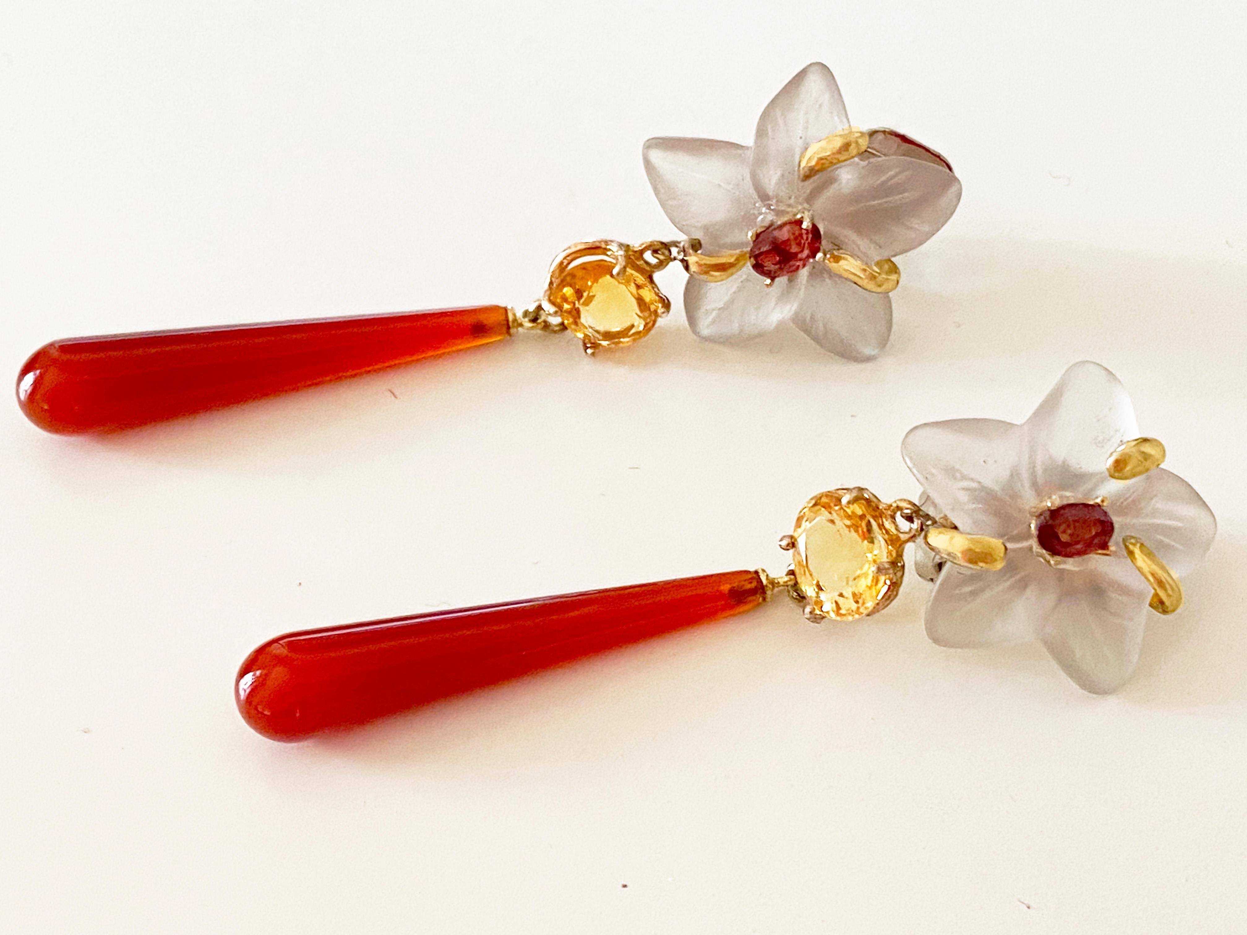 Rossella Ugolini - Boucles d'oreilles à clip en or jaune 18 carats avec cornaline, citrine et grenat en vente 1
