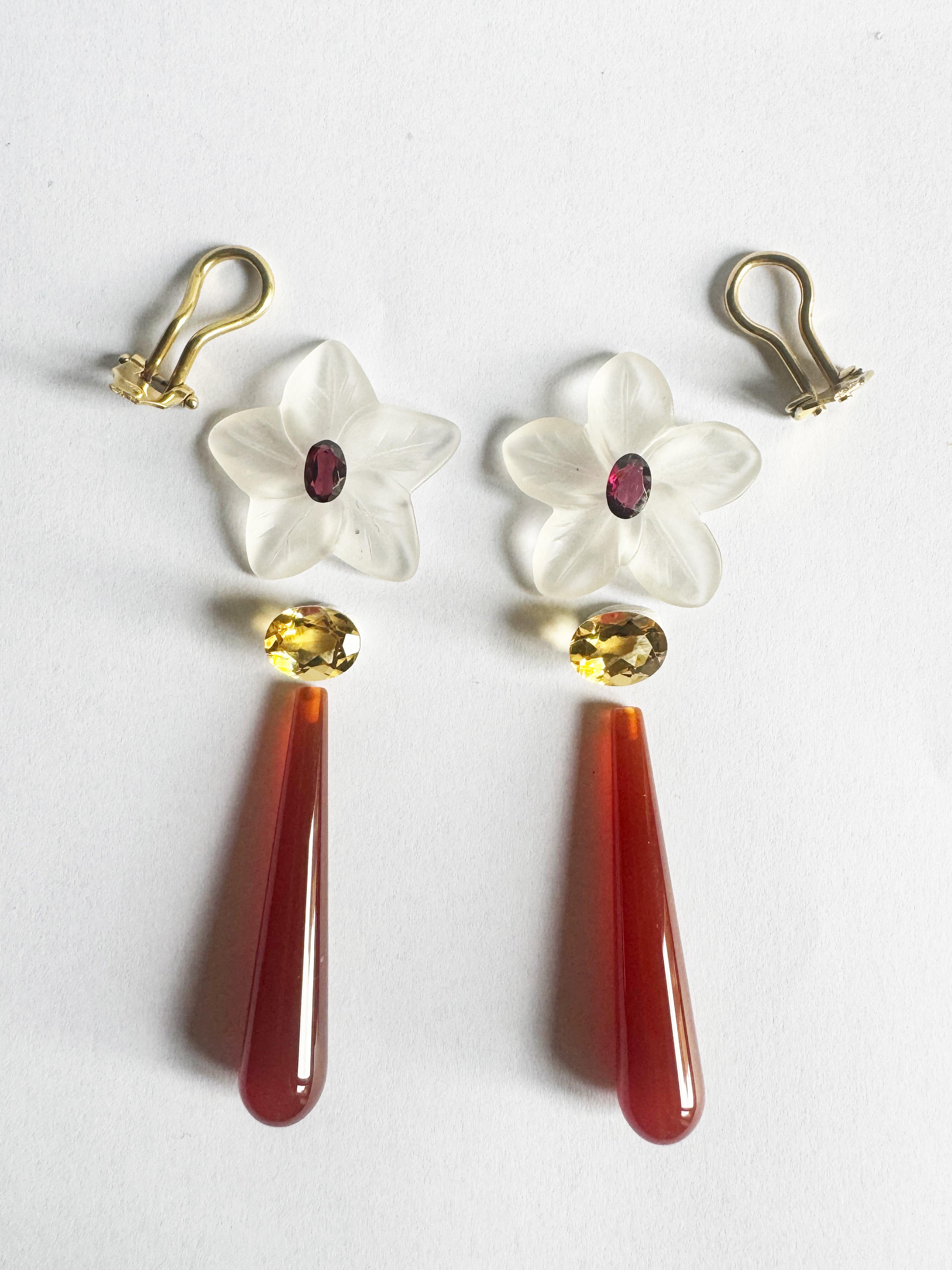 Rossella Ugolini - Boucles d'oreilles à clip en or jaune 18 carats avec cornaline, citrine et grenat en vente 2