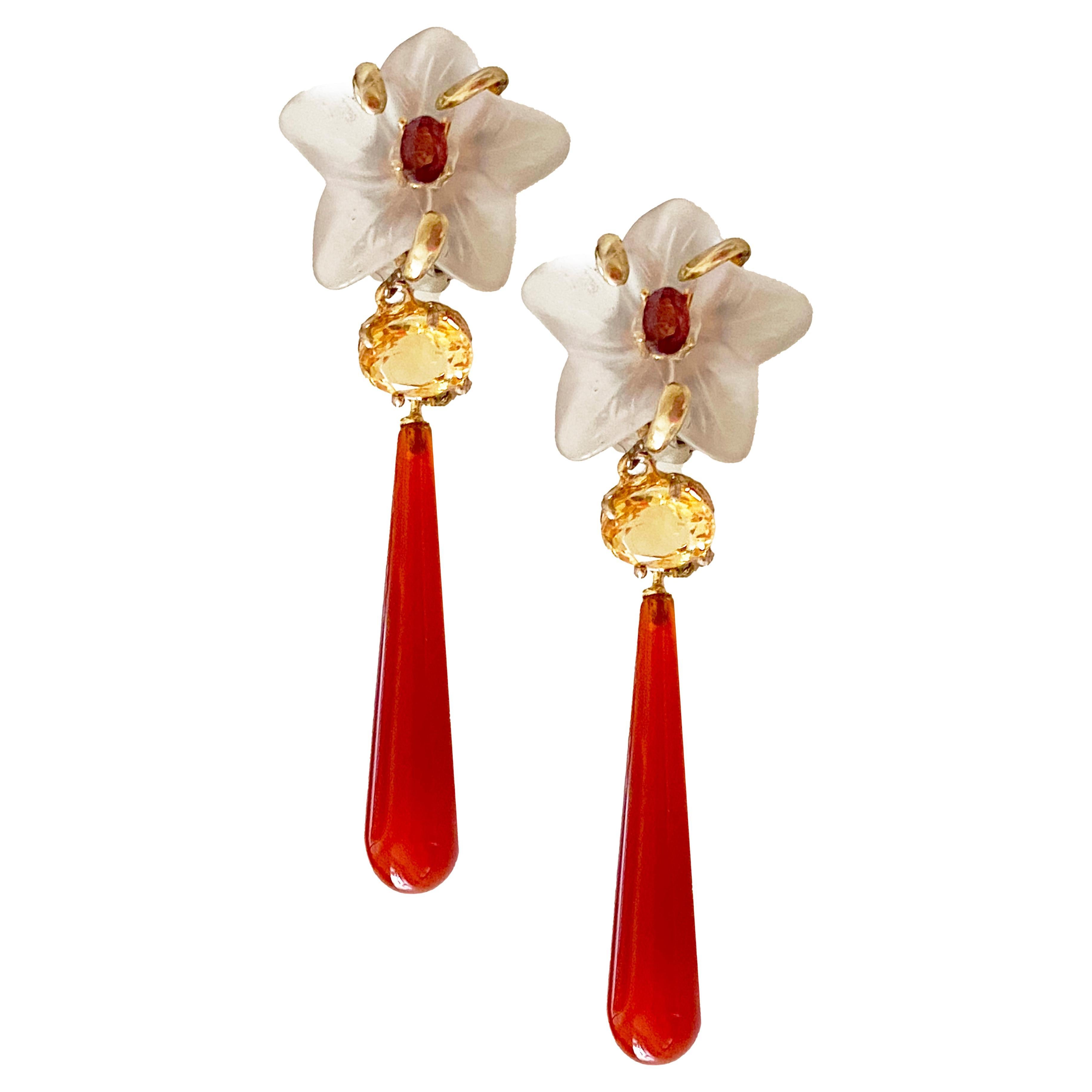Rossella Ugolini 18K Yellow Gold Carnelian Citrine Garnet Clip-on Earrings