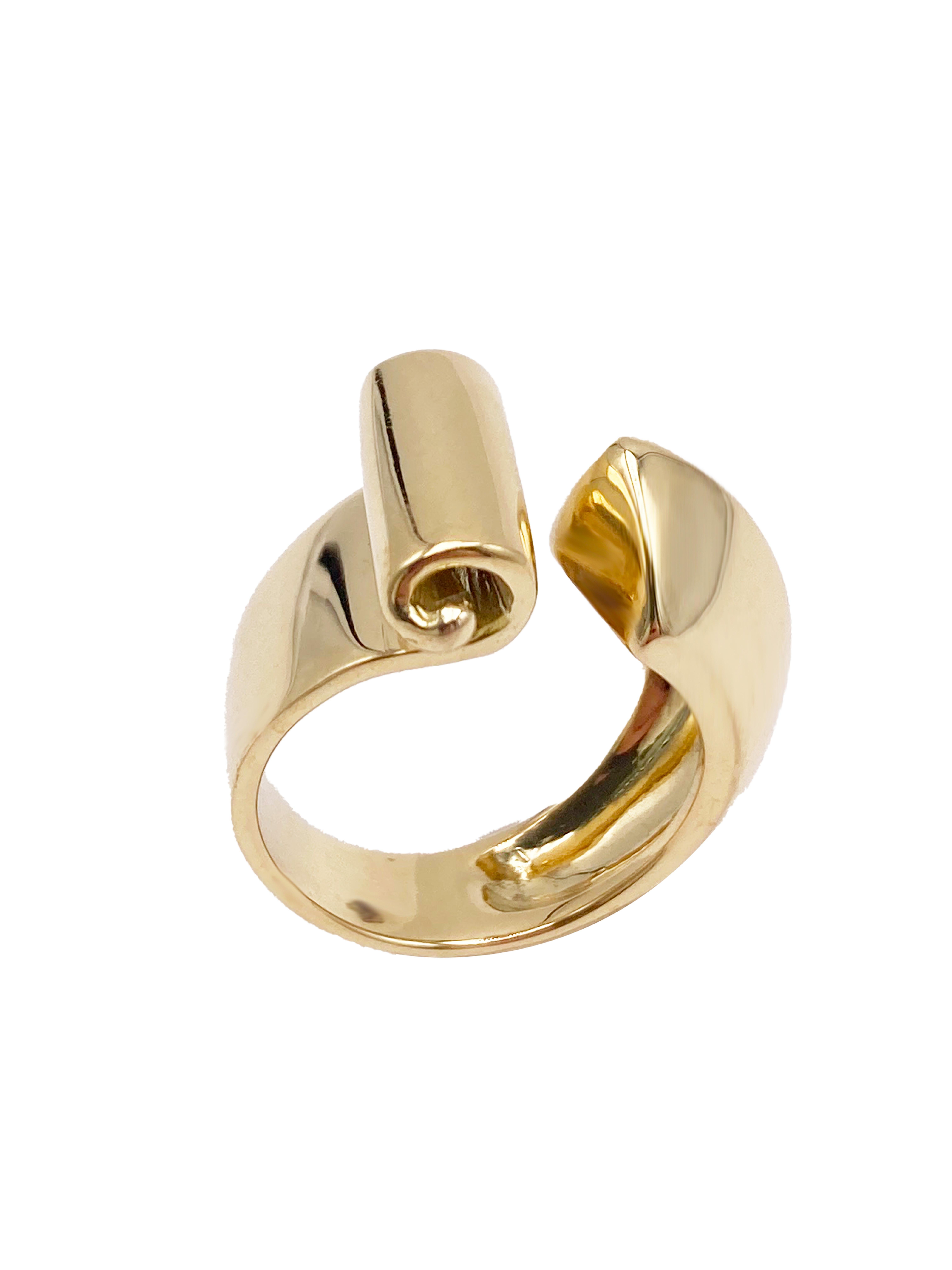 Rossella Ugolini 18k Yellow Gold Deco Style Band Ring For Sale 2