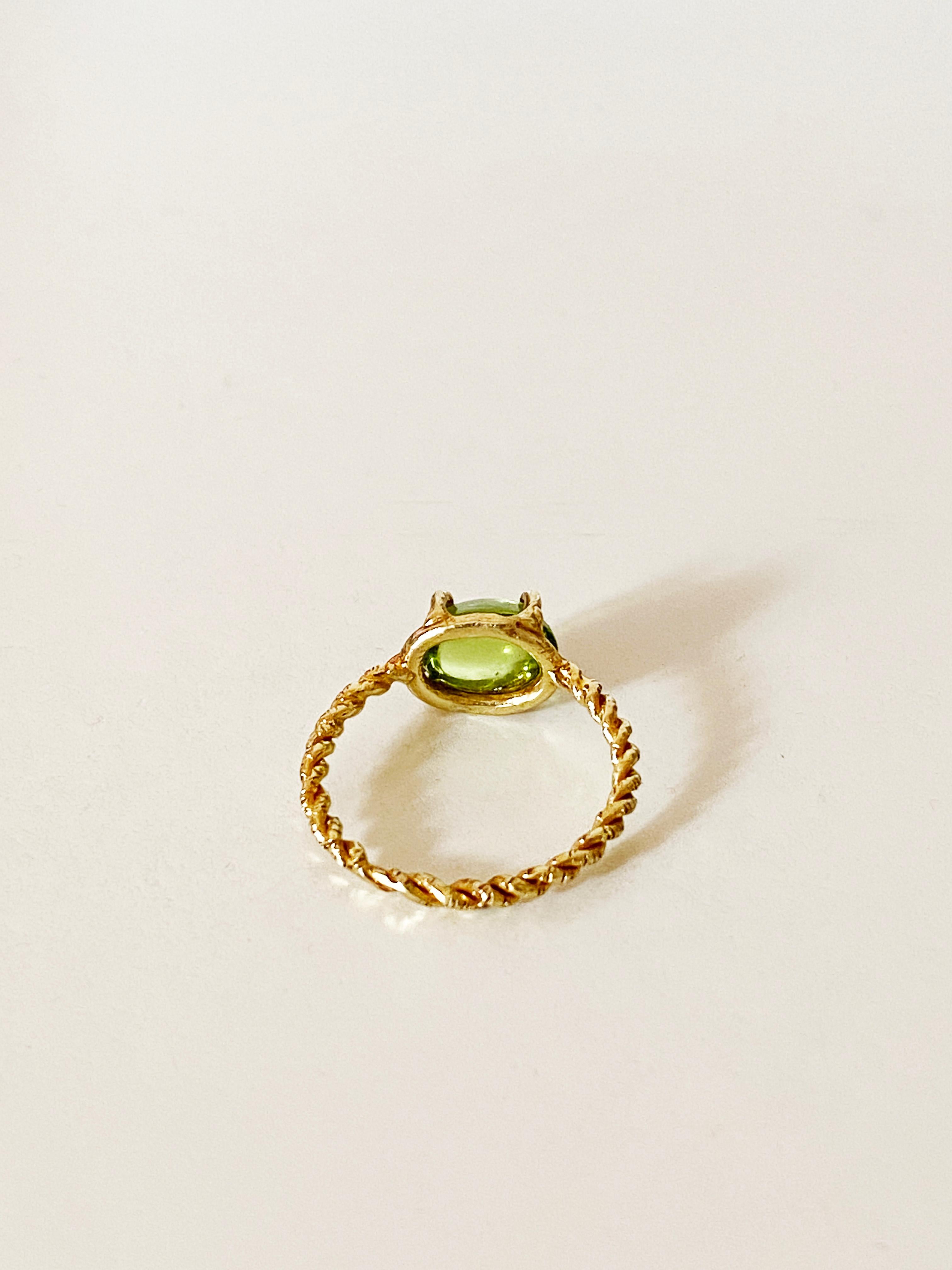 Oval Cut Rossella Ugolini 18K Yellow Gold Delicate Unique Peridot Ring Nature Inspired For Sale