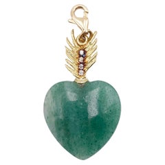 Rossella Ugolini 18K Yellow Gold Diamonds Aventurine Heat Feather Charm Pendant