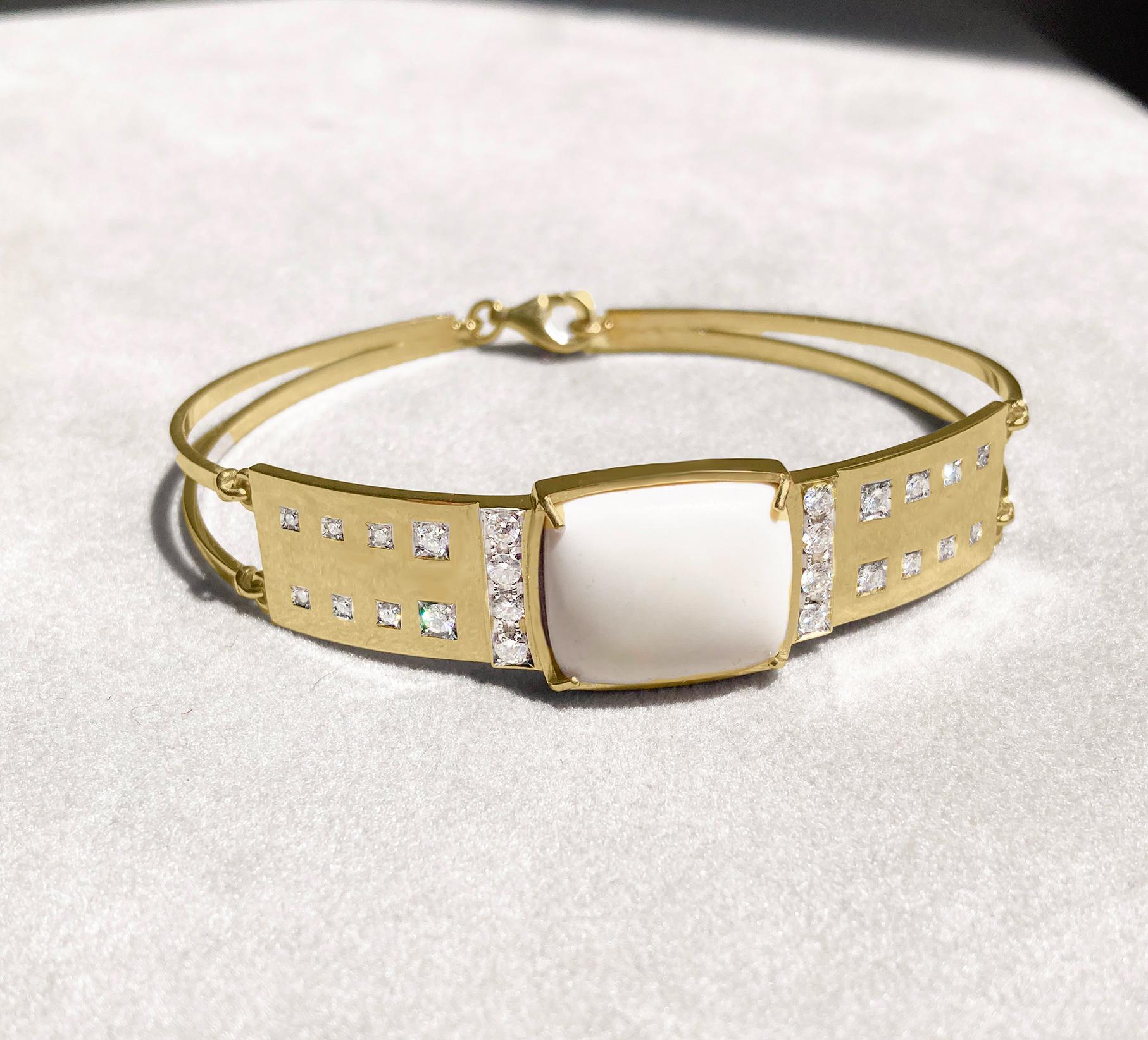 Brilliant Cut Rossella Ugolini 18K Yellow Gold Diamonds Cuff Man Bracelets For Sale