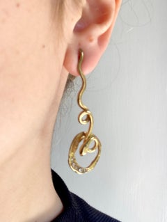 Rossella Ugolini 18K Yellow Gold Diamonds Hammered Handcrafted Snake Earrings