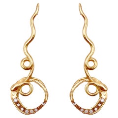 Rossella Ugolini 18K Yellow Gold Diamonds Hammered Handcrafted Snake Earrings