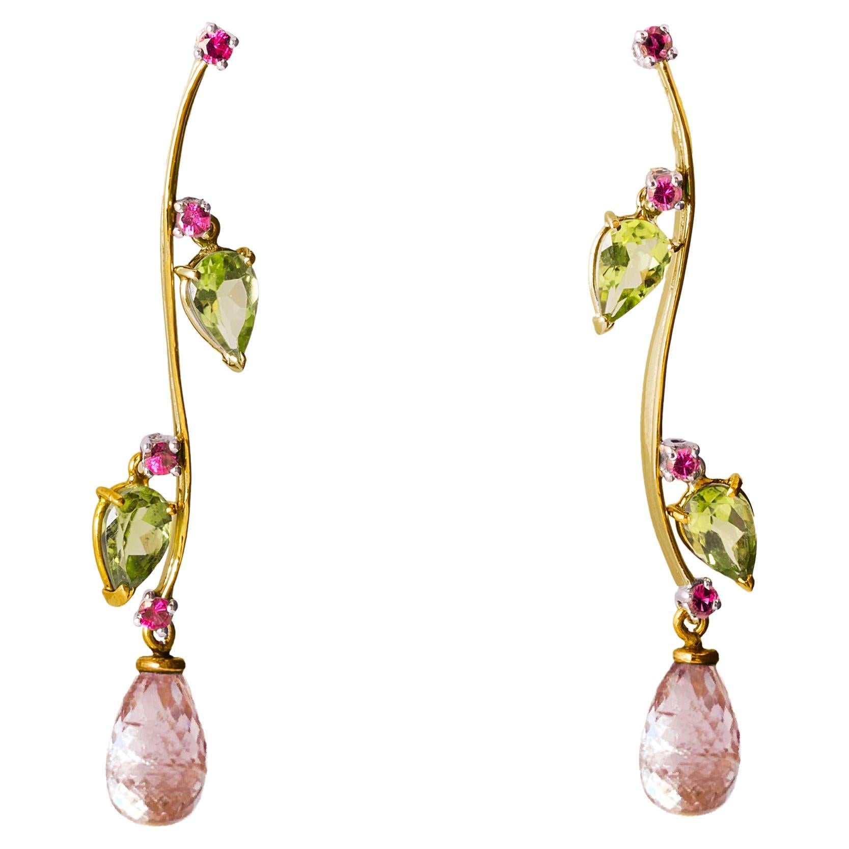 Rossella Ugolini Ohrringe aus 18 Karat Gelbgold mit Turmalin und Peridot und Ohrhänger im Angebot 3
