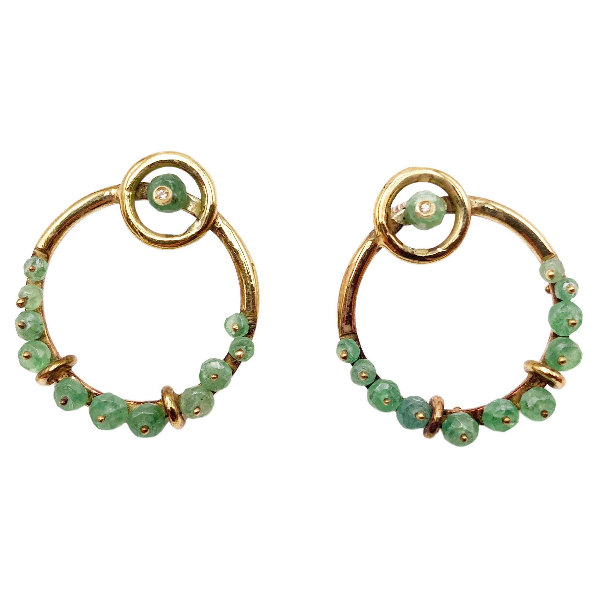 Rossella Ugolini 18K Yellow Gold Emerald Diamonds Hoops Nature Circle Earrings