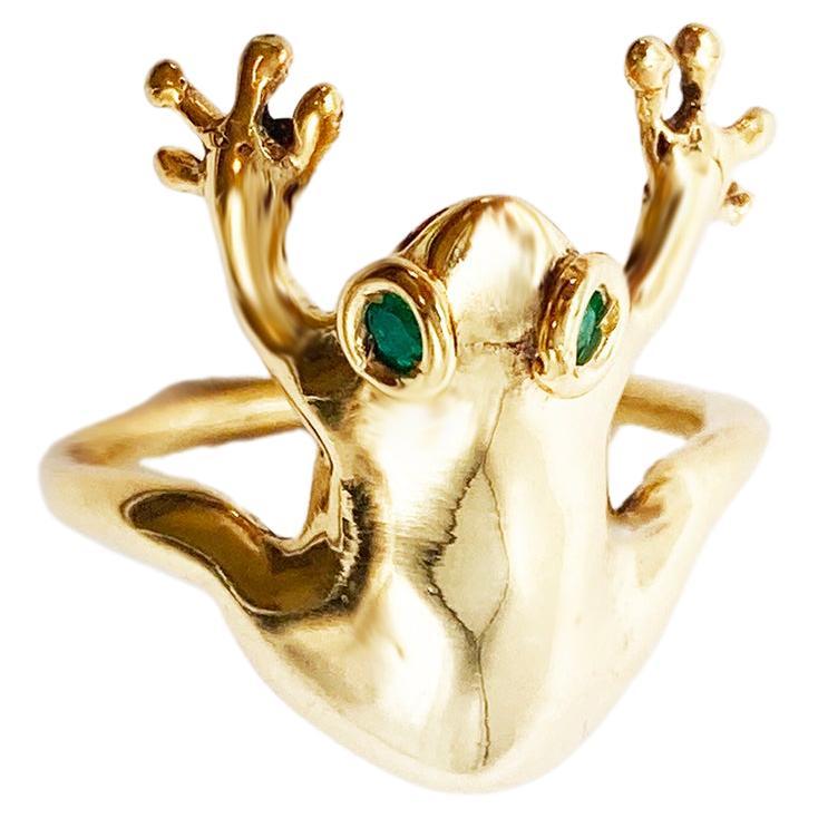 Rossella Ugolini 18K Yellow Gold Emeralds Eyes Frog Ring