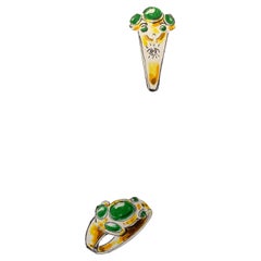 Rossella Ugolini 18k Yellow Gold Emeralds White Diamonds Agate Frog Man Ring